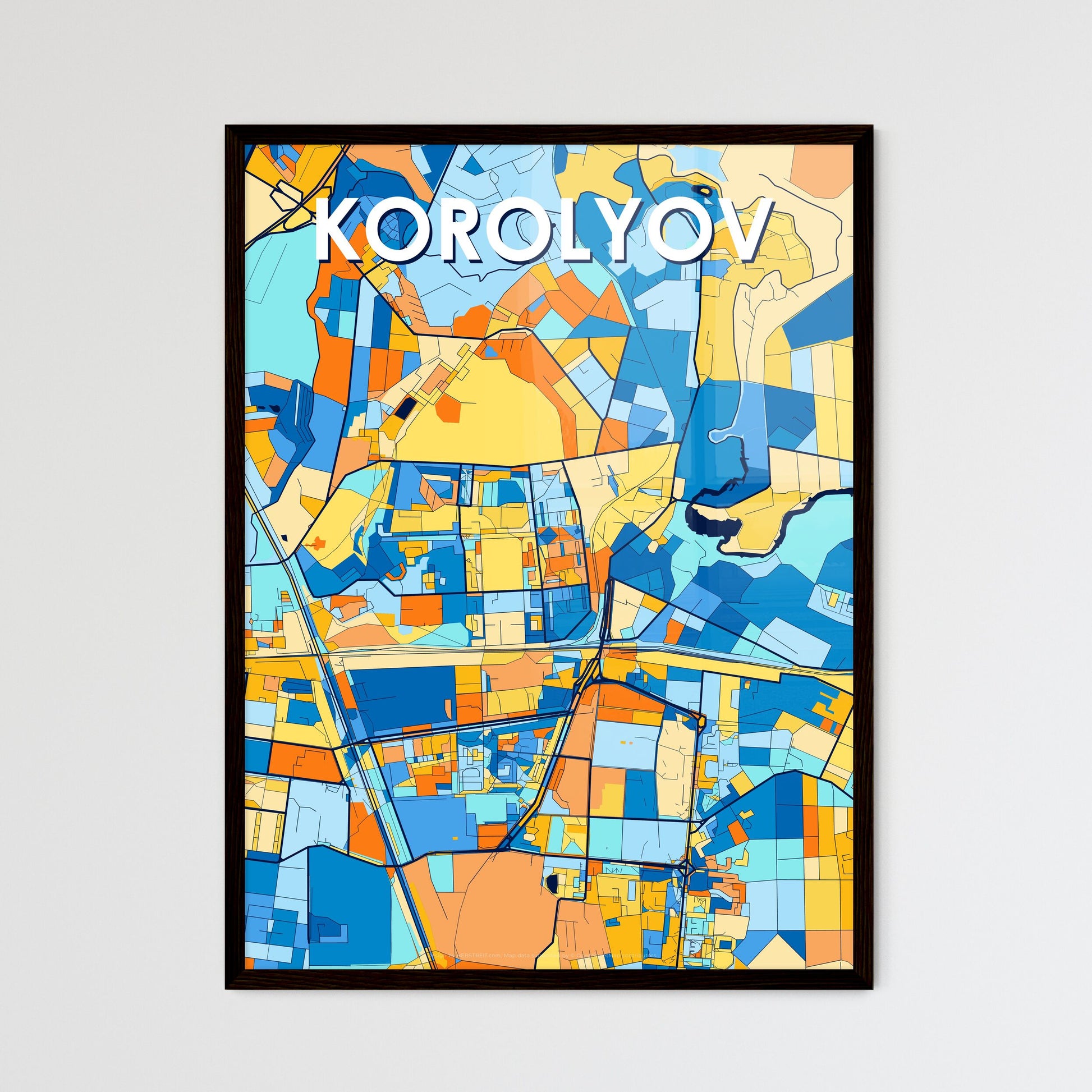 KOROLYOV RUSSIA Vibrant Colorful Art Map Poster Blue Orange