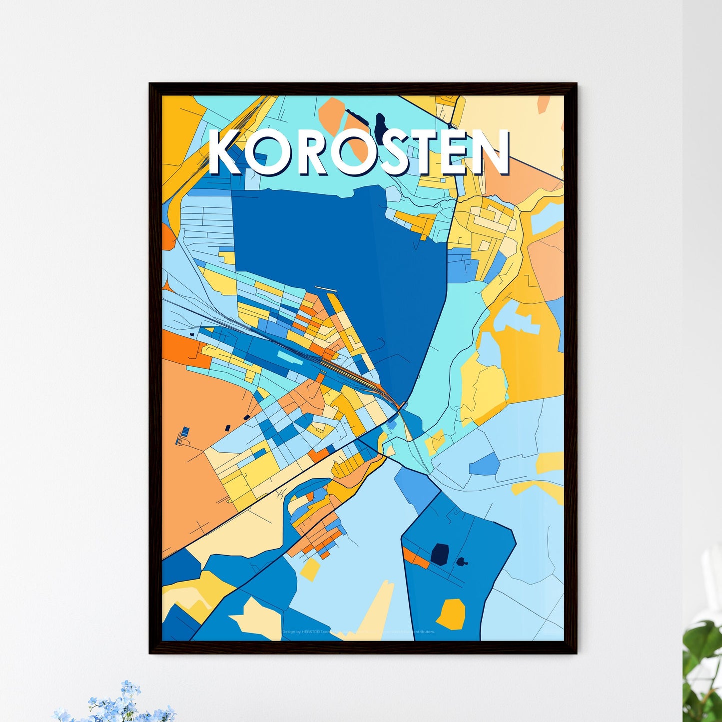 KOROSTEN UKRAINE Vibrant Colorful Art Map Poster Blue Orange