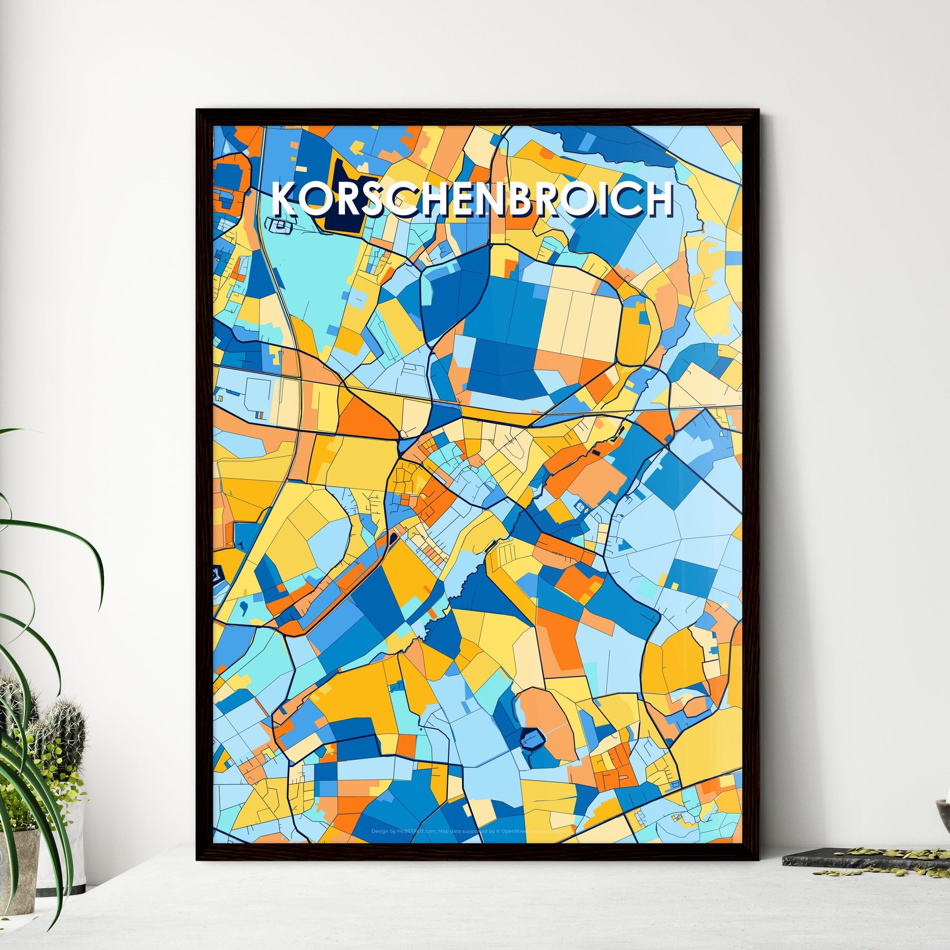 KORSCHENBROICH GERMANY Vibrant Colorful Art Map Poster Blue Orange