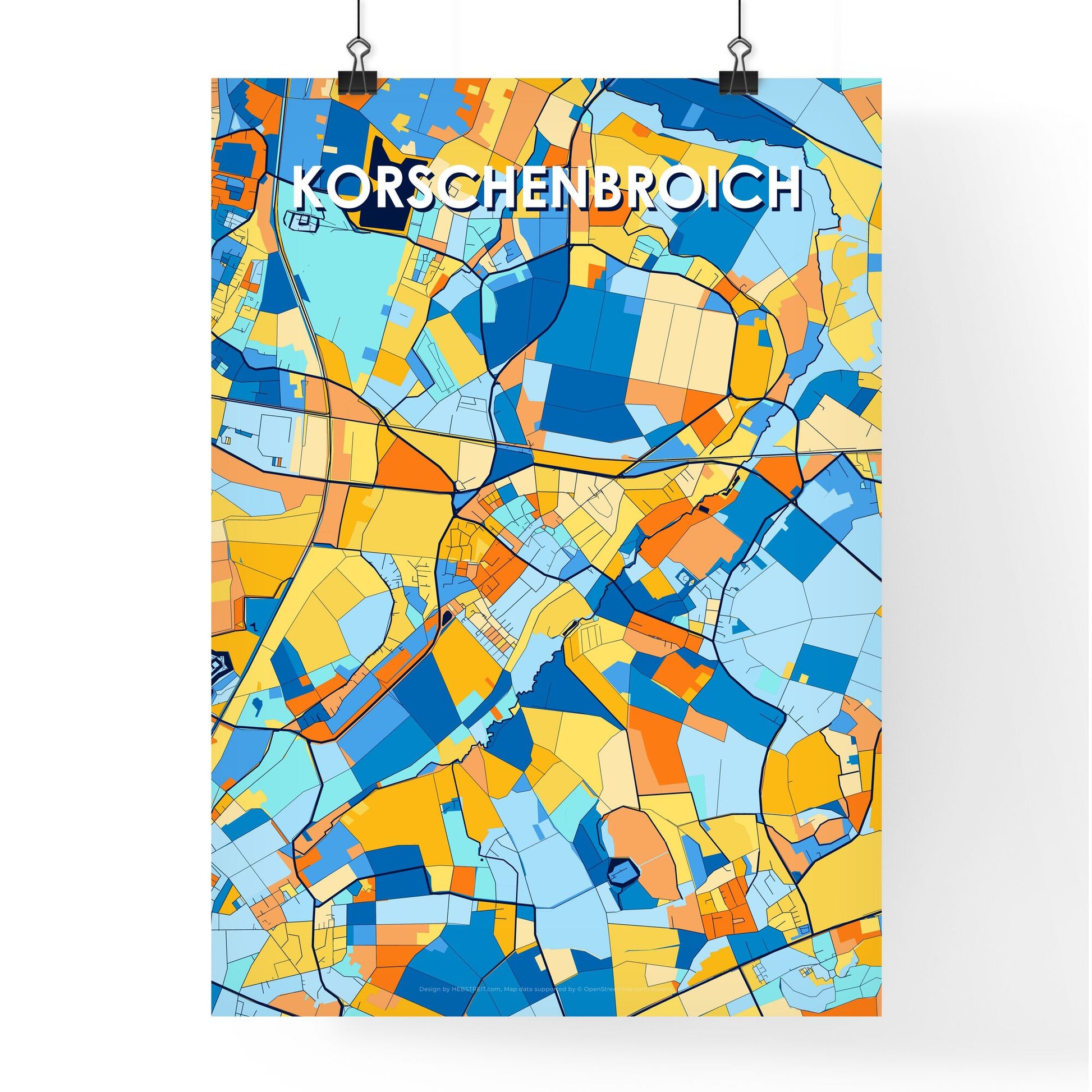 KORSCHENBROICH GERMANY Vibrant Colorful Art Map Poster Blue Orange