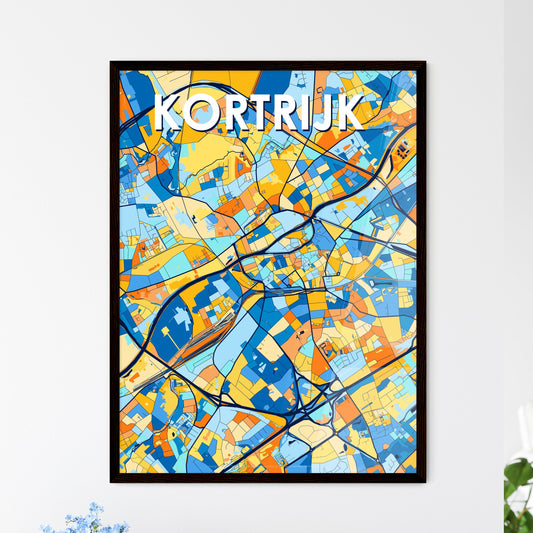 KORTRIJK BELGIUM Vibrant Colorful Art Map Poster Blue Orange