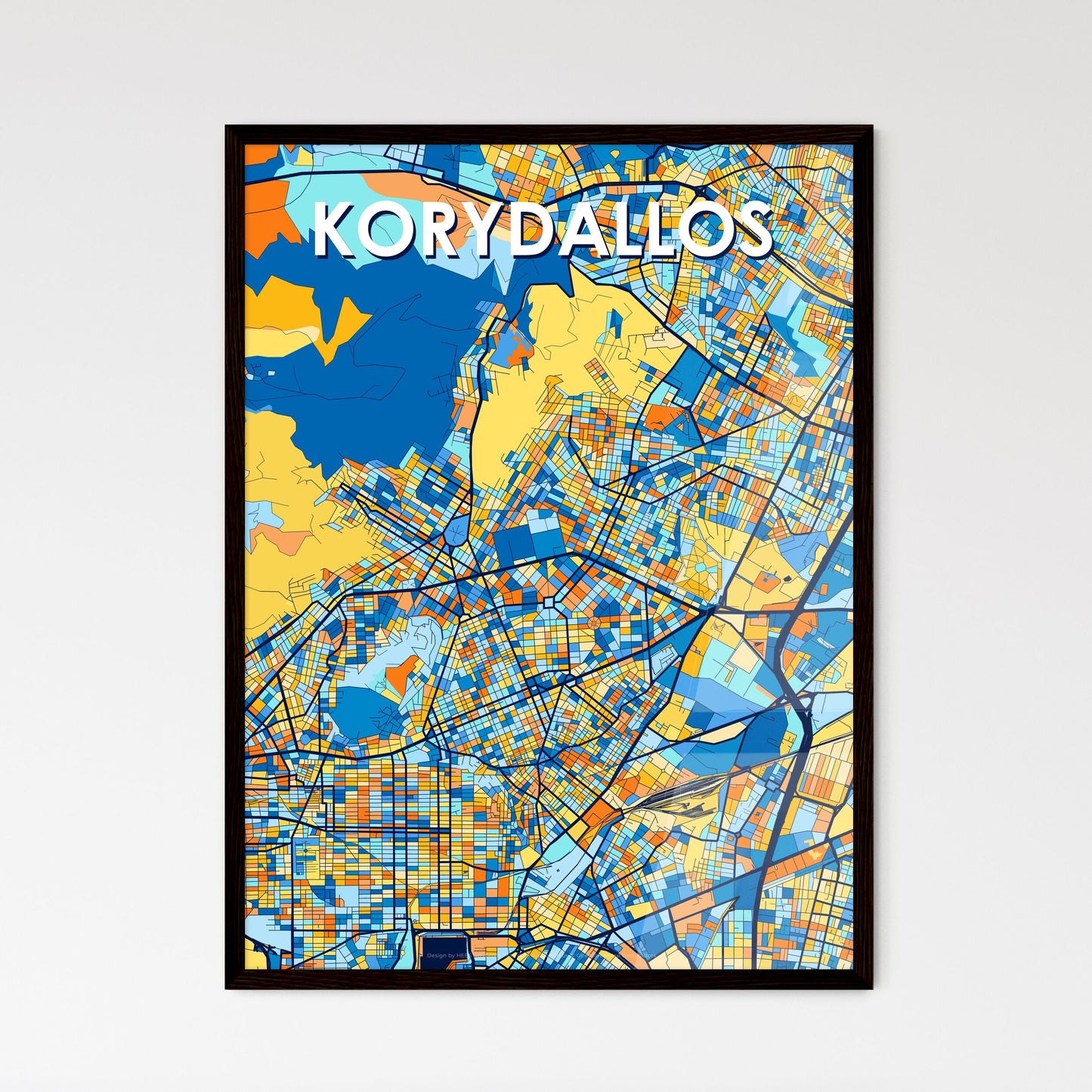 KORYDALLOS GREECE Vibrant Colorful Art Map Poster Blue Orange