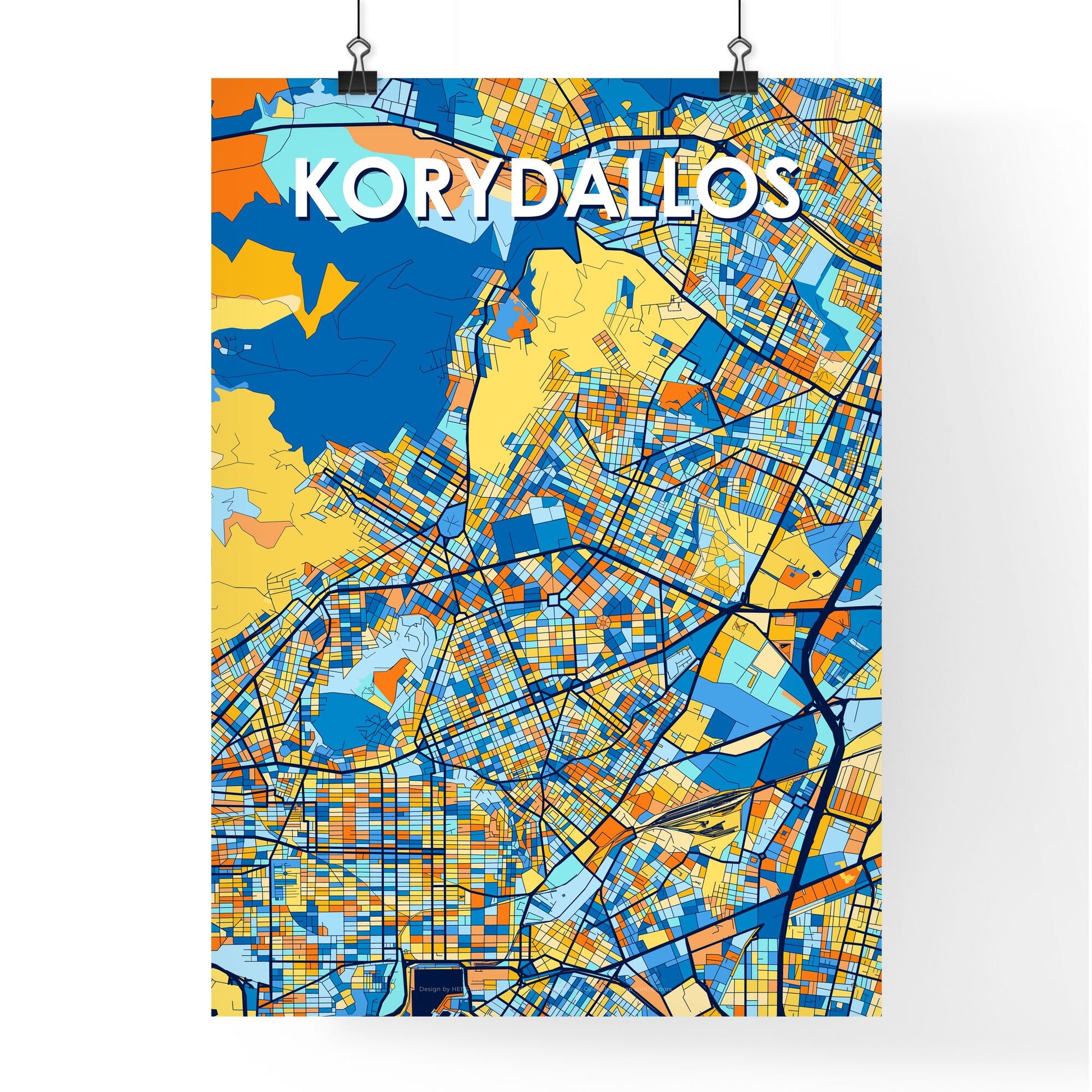 KORYDALLOS GREECE Vibrant Colorful Art Map Poster Blue Orange