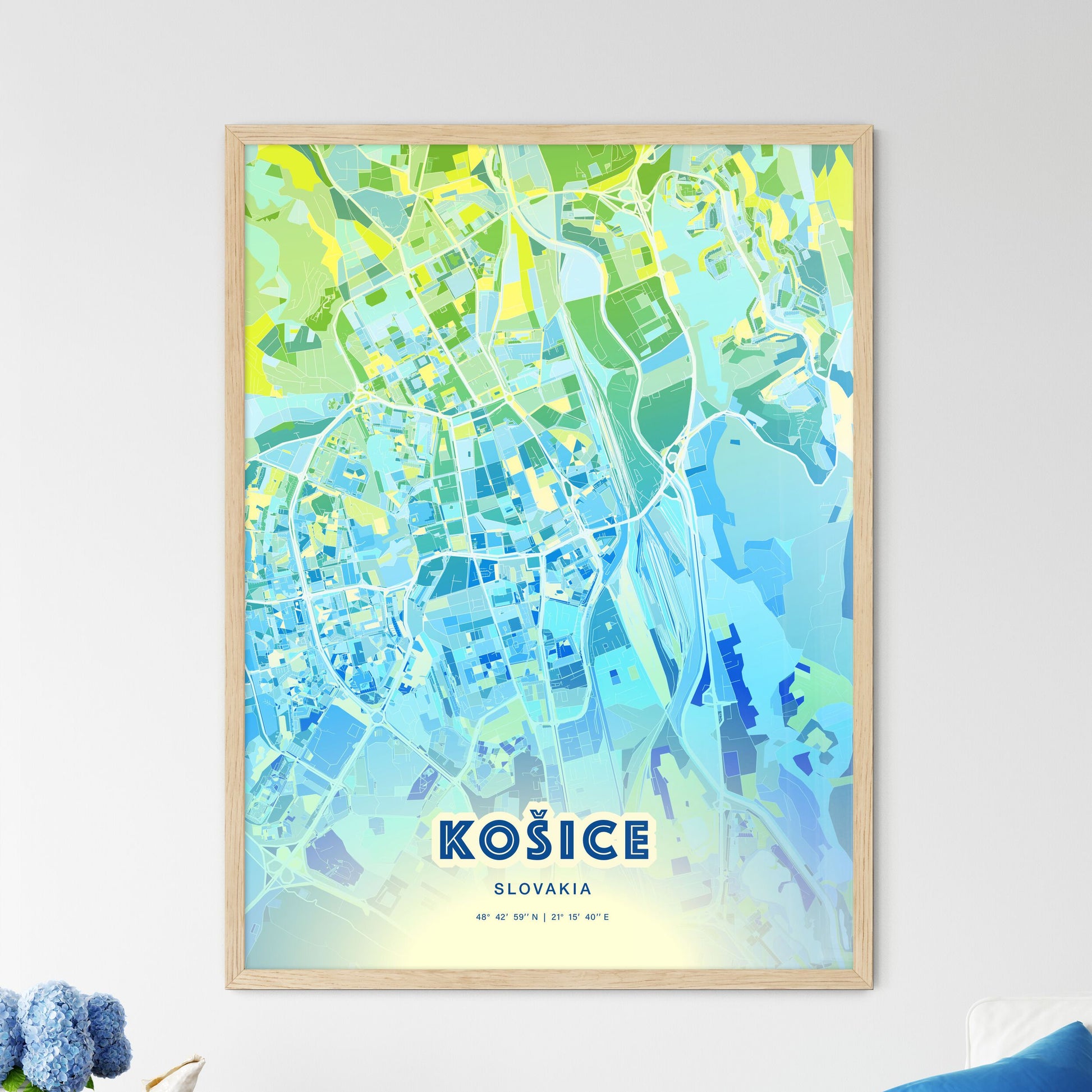 Colorful Košice Slovakia Fine Art Map Cool Blue