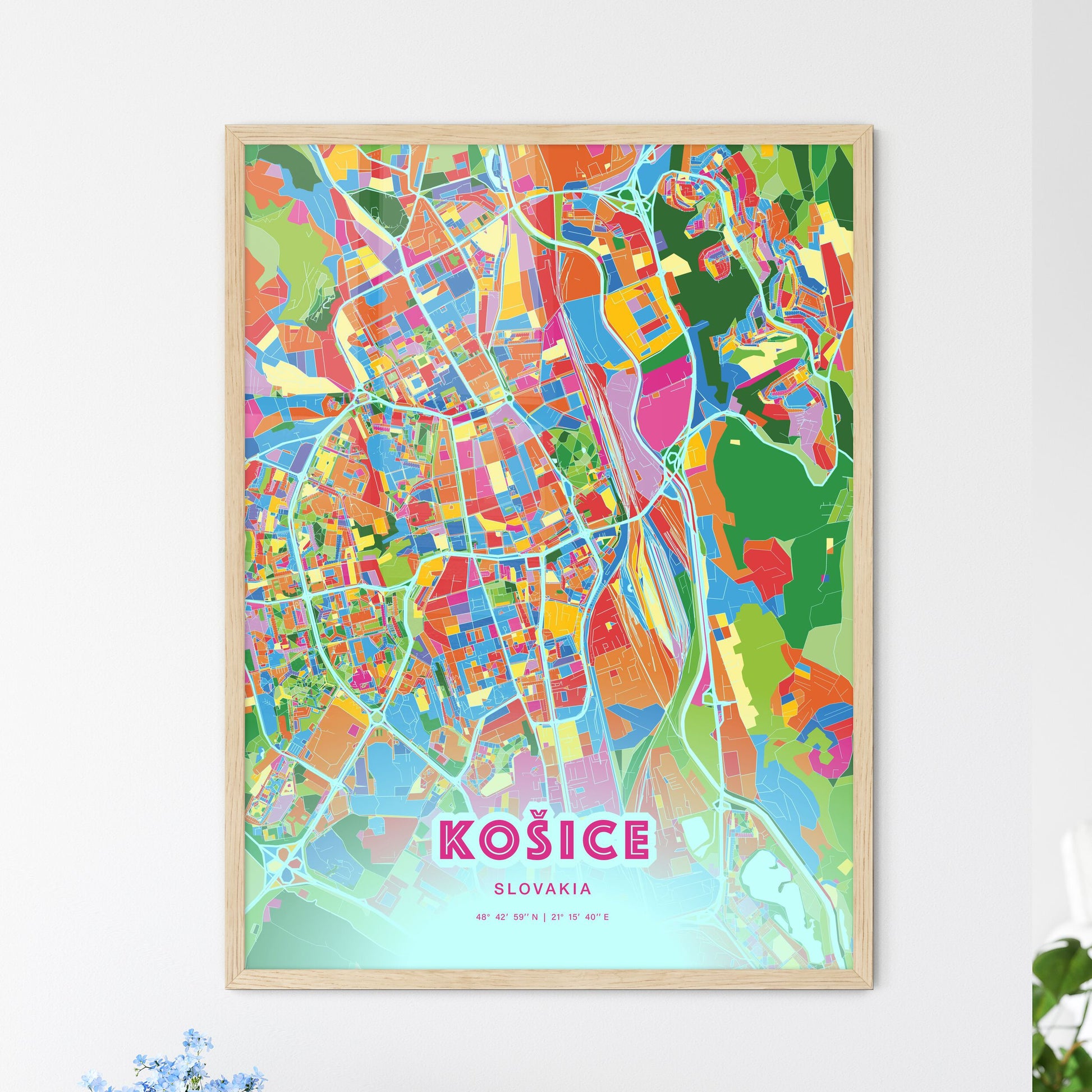 Colorful Košice Slovakia Fine Art Map Crazy Colors