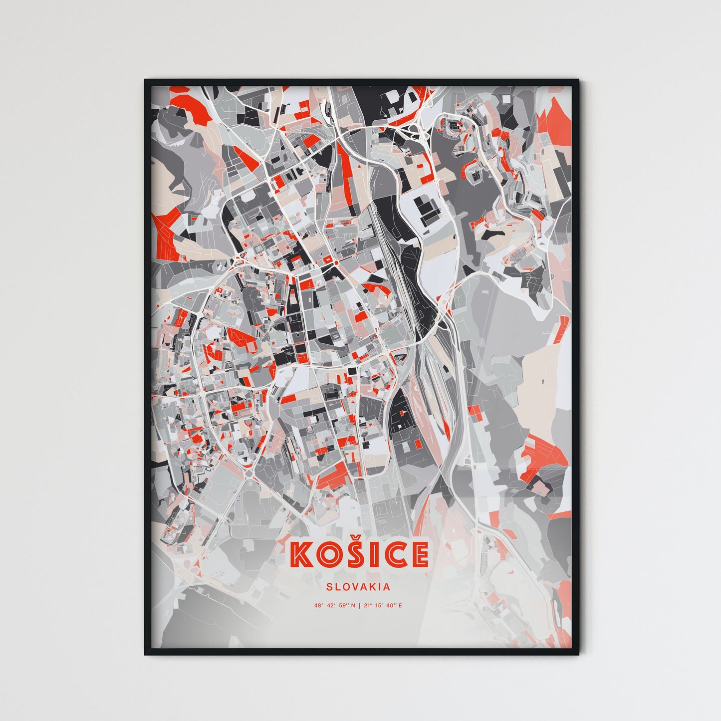 Colorful Košice Slovakia Fine Art Map Modern Expressive