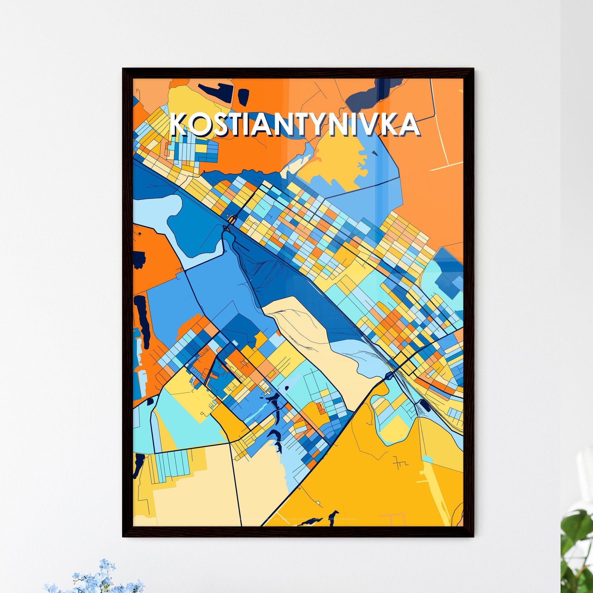 KOSTIANTYNIVKA UKRAINE Vibrant Colorful Art Map Poster Blue Orange