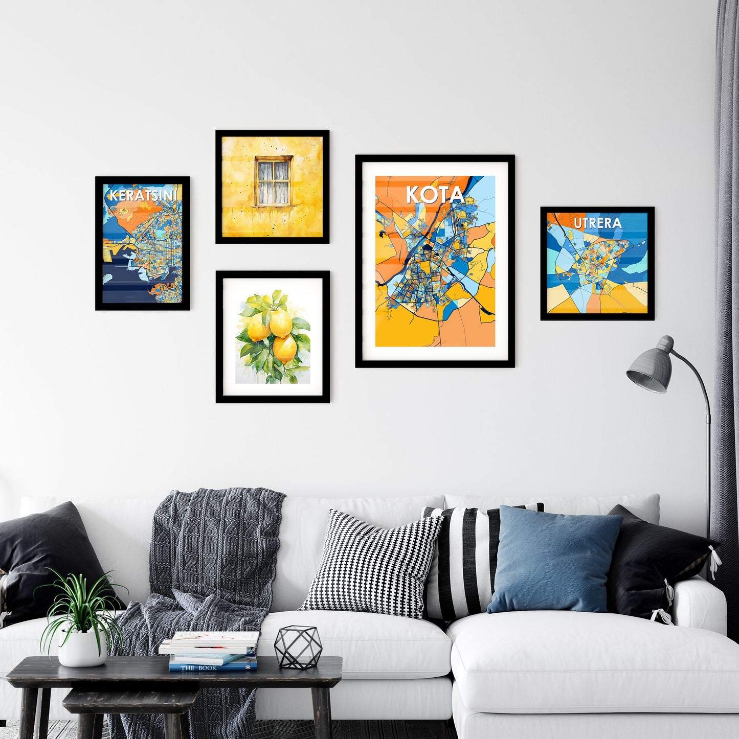 KOTA INDIA Vibrant Colorful Art Map Poster Blue Orange