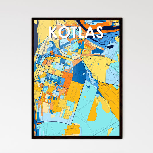 KOTLAS RUSSIA Vibrant Colorful Art Map Poster Blue Orange