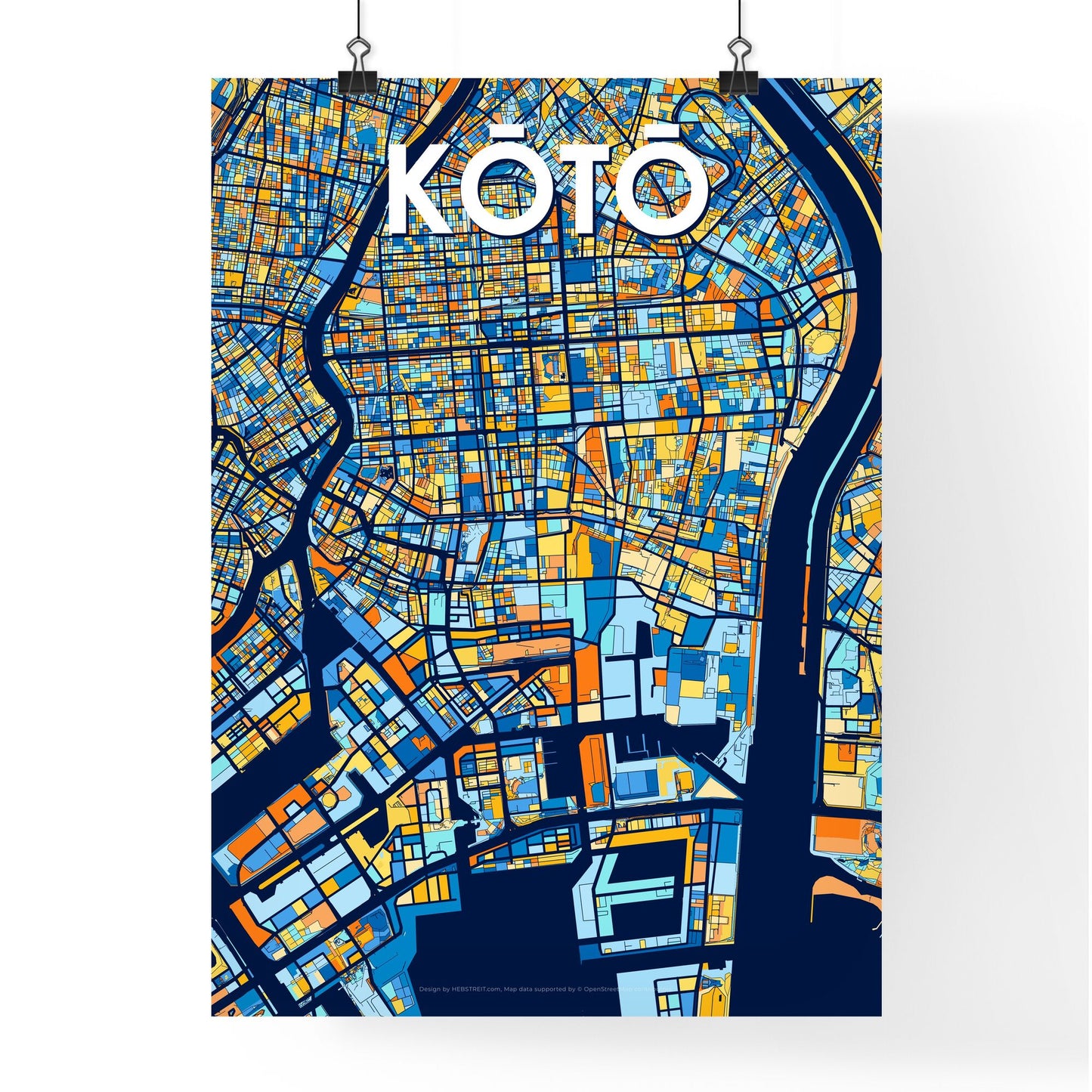 KŌTŌ JAPAN Vibrant Colorful Art Map Poster Blue Orange