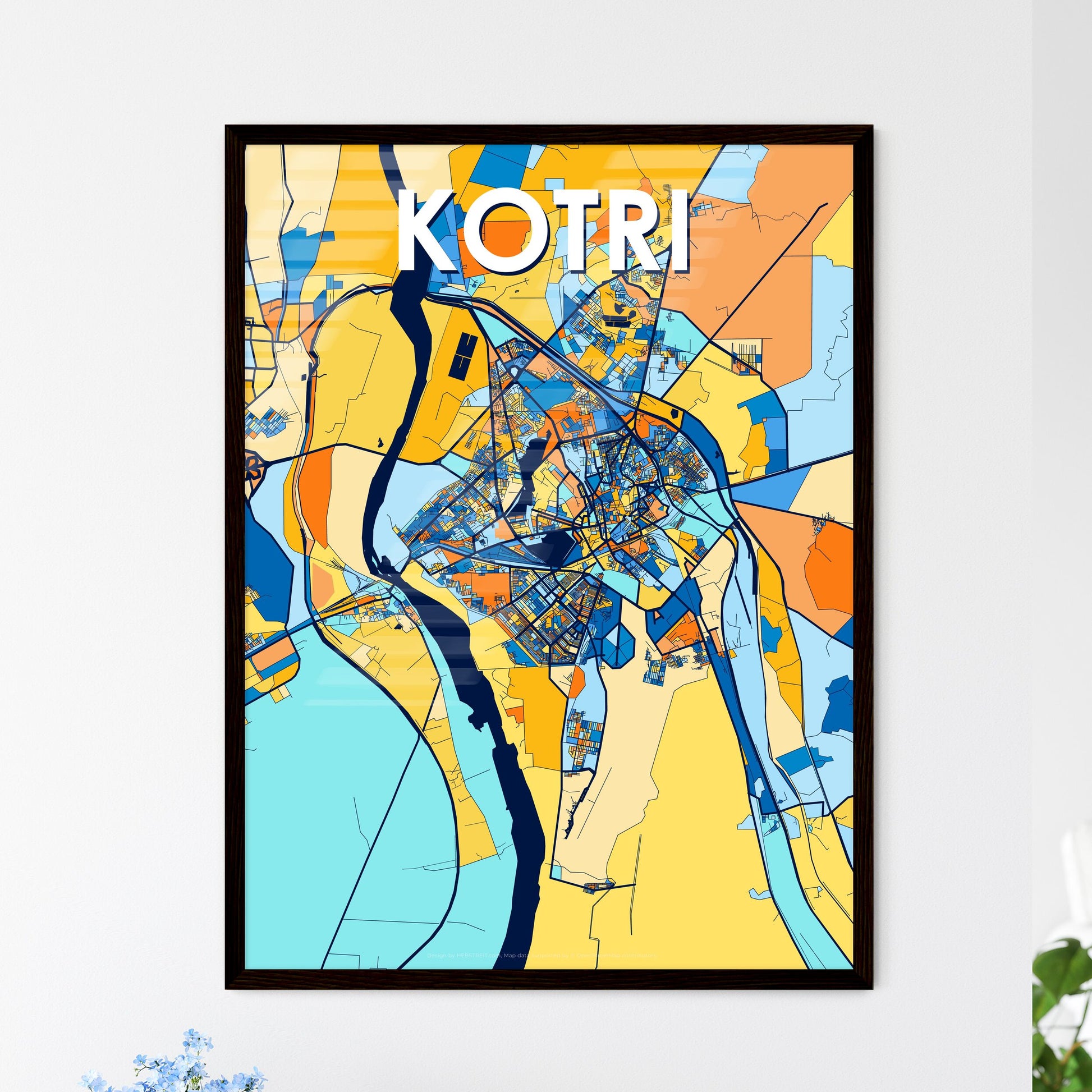 KOTRI PAKISTAN Vibrant Colorful Art Map Poster Blue Orange