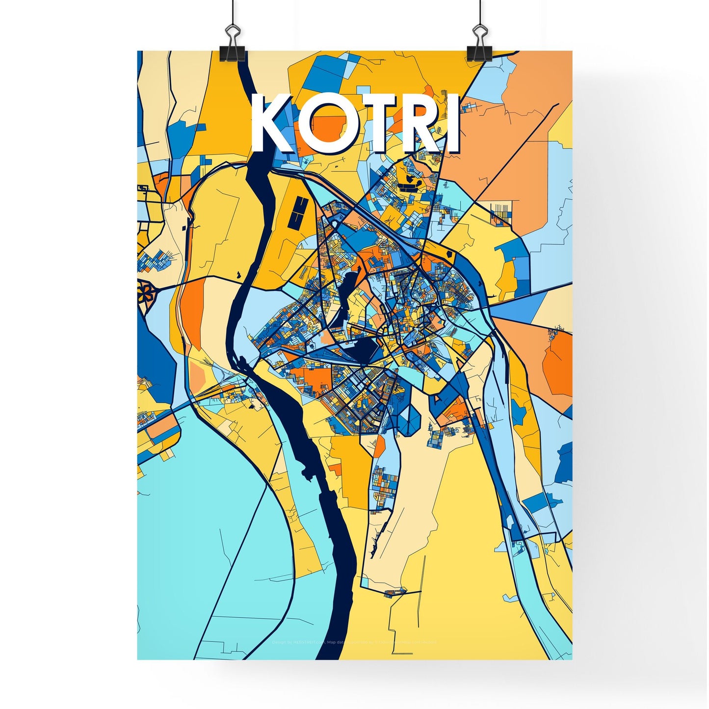 KOTRI PAKISTAN Vibrant Colorful Art Map Poster Blue Orange