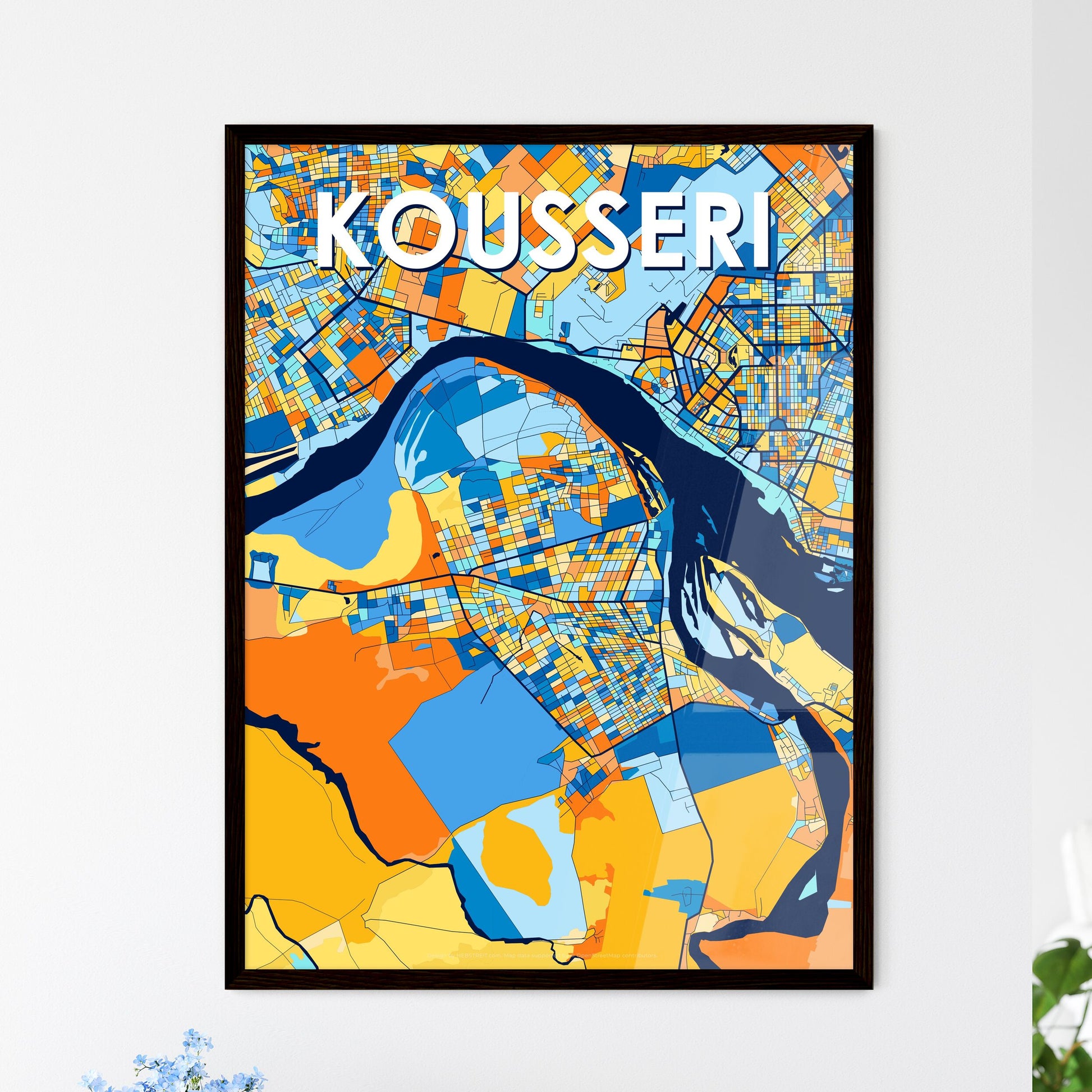 KOUSSERI CAMEROON Vibrant Colorful Art Map Poster Blue Orange