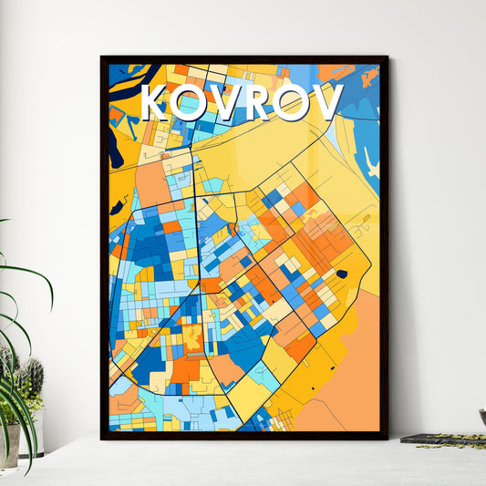 KOVROV RUSSIA Vibrant Colorful Art Map Poster Blue Orange