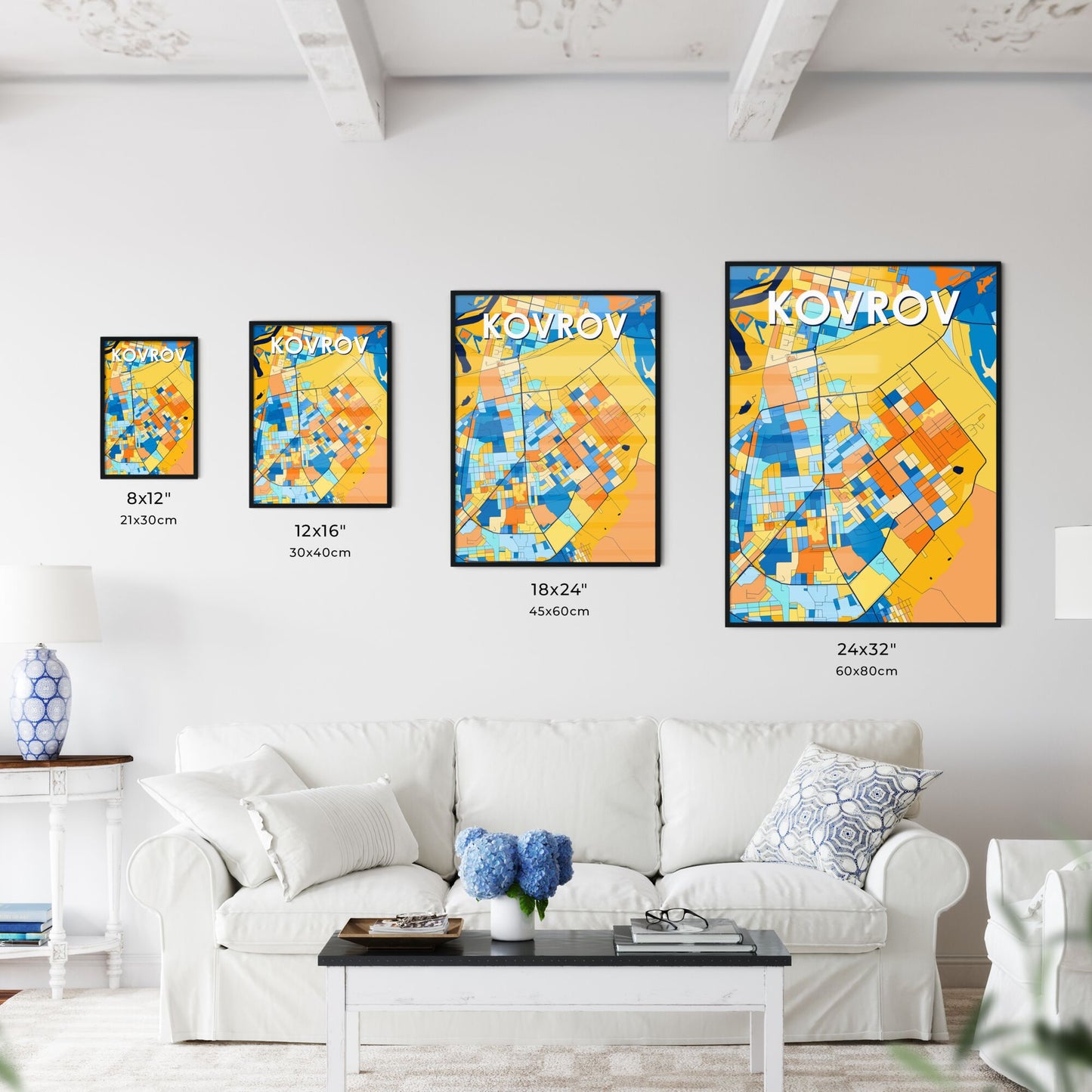 KOVROV RUSSIA Vibrant Colorful Art Map Poster Blue Orange