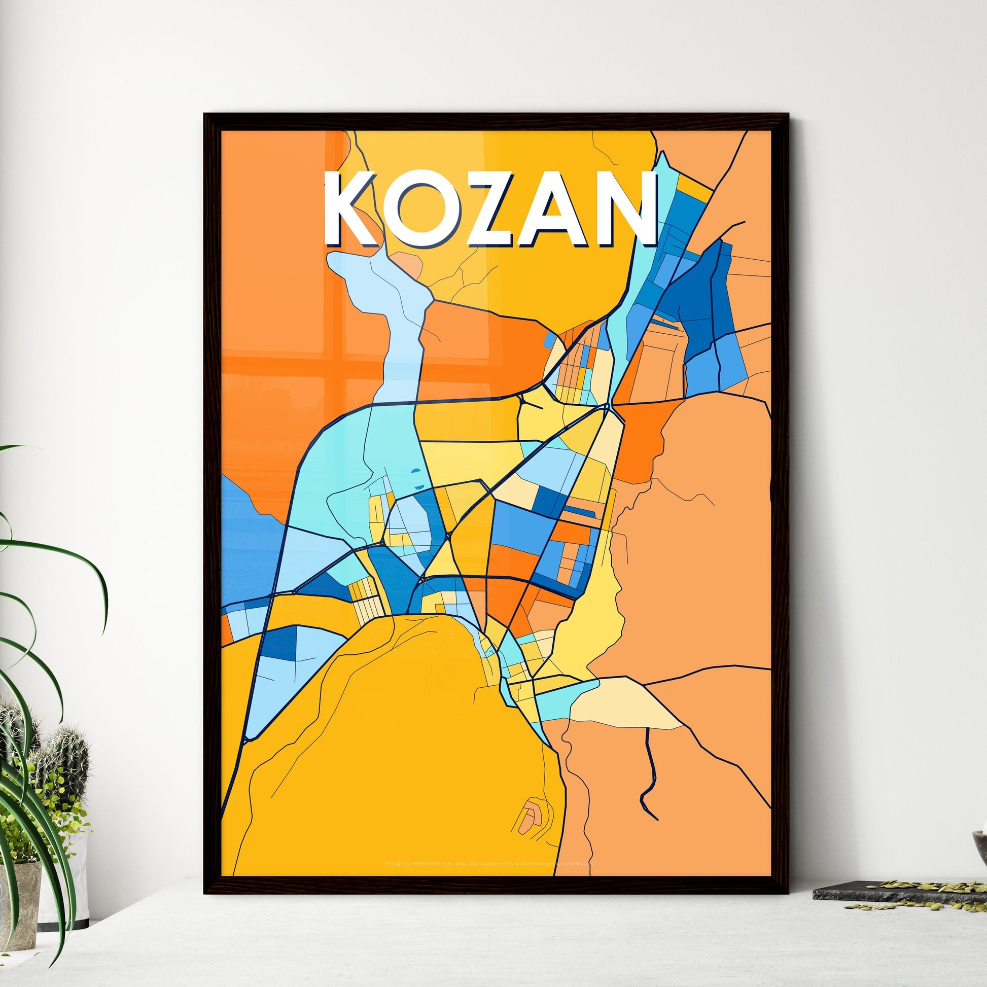 KOZAN TURKEY Vibrant Colorful Art Map Poster Blue Orange