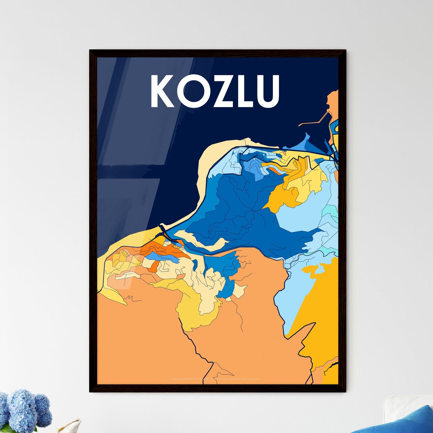 KOZLU TURKEY Vibrant Colorful Art Map Poster Blue Orange