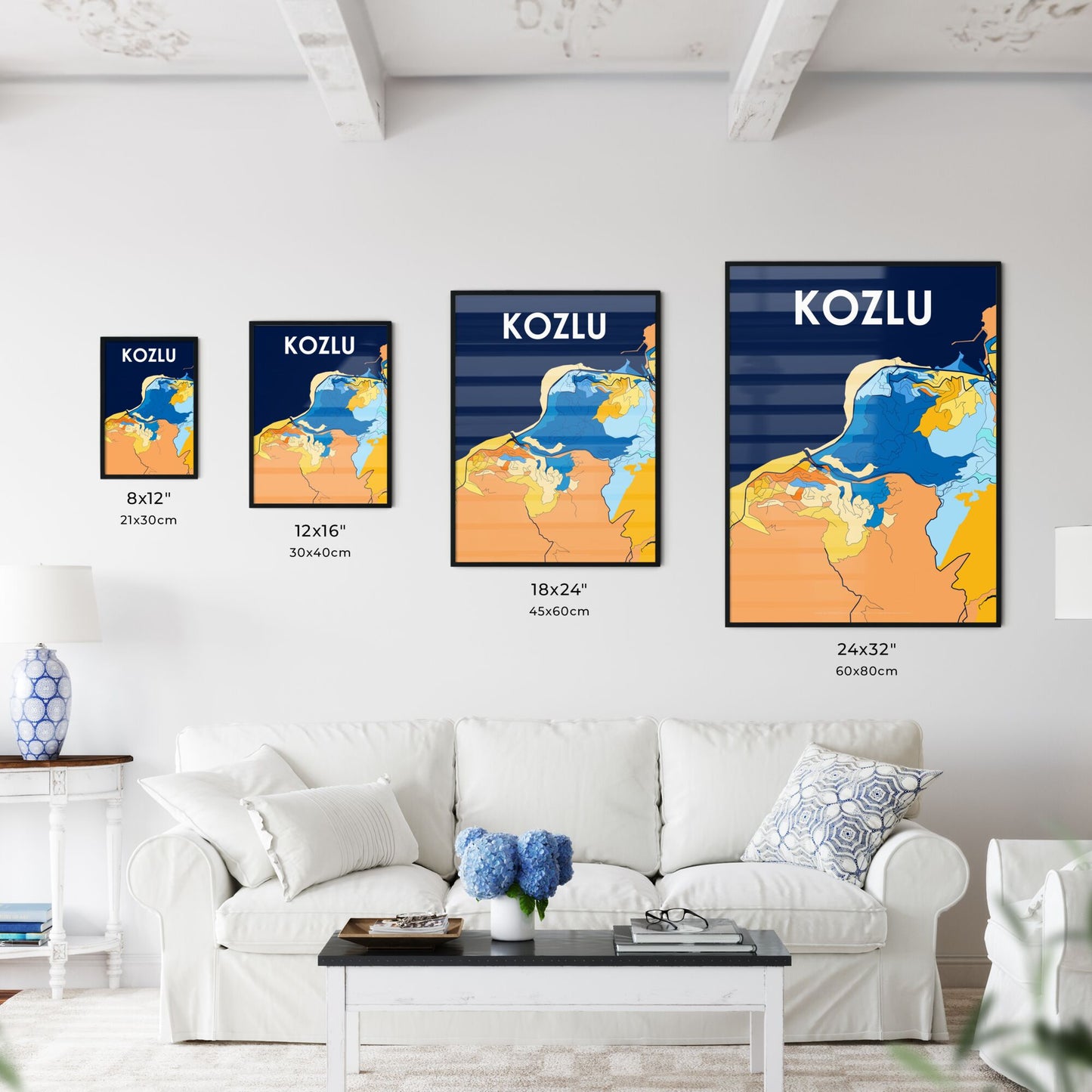 KOZLU TURKEY Vibrant Colorful Art Map Poster Blue Orange