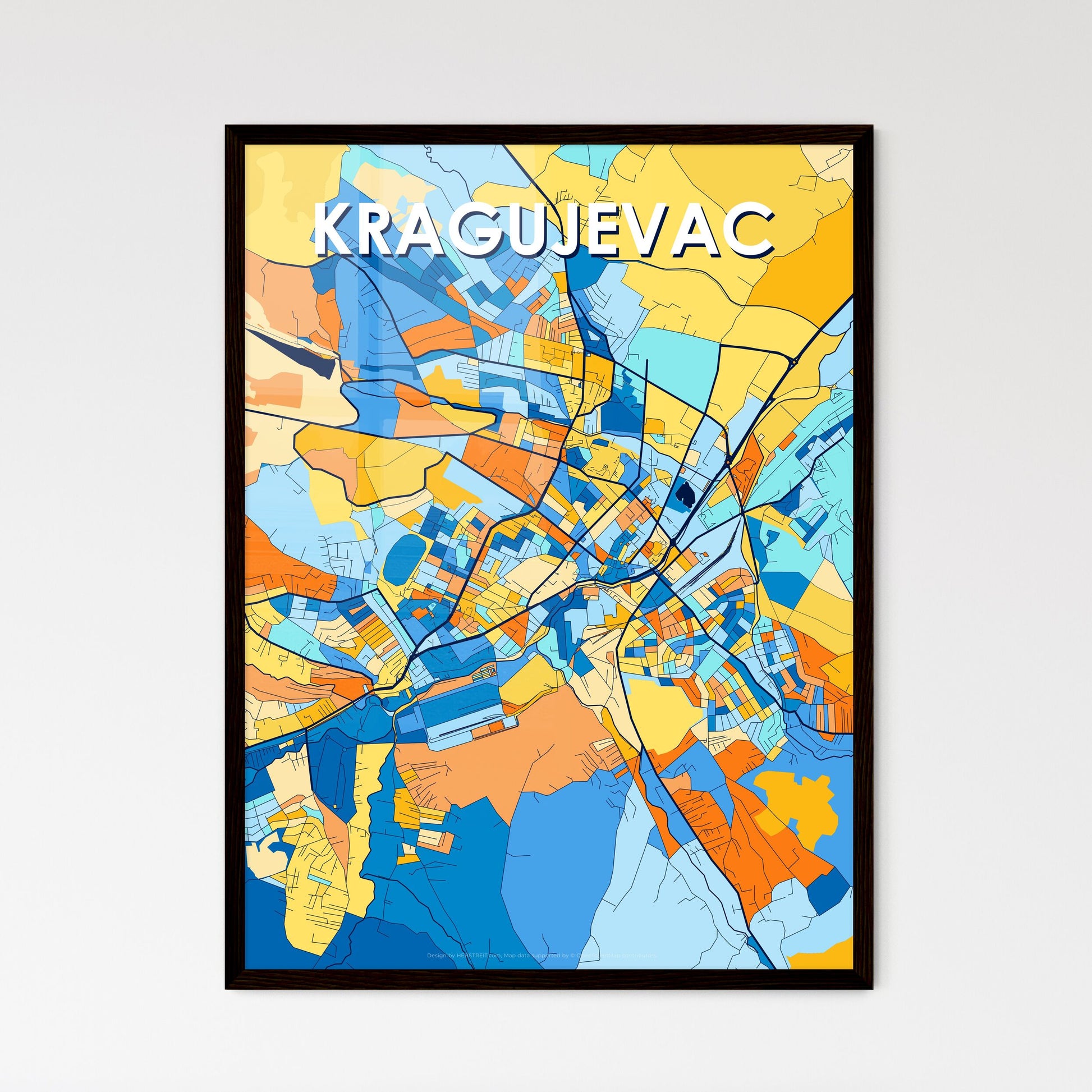 KRAGUJEVAC SERBIA Vibrant Colorful Art Map Poster Blue Orange