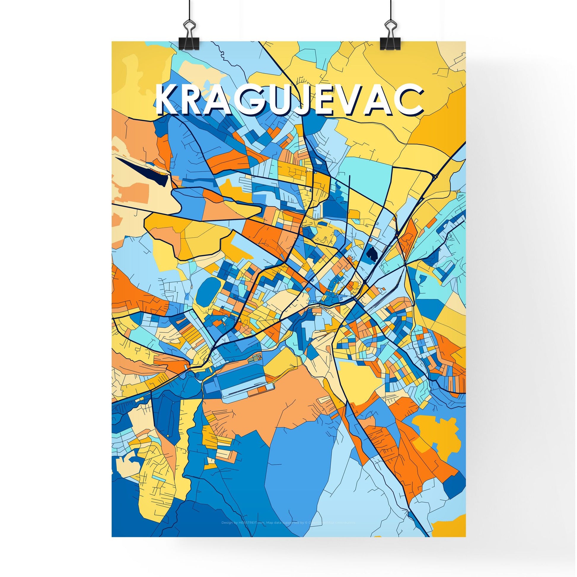 KRAGUJEVAC SERBIA Vibrant Colorful Art Map Poster Blue Orange