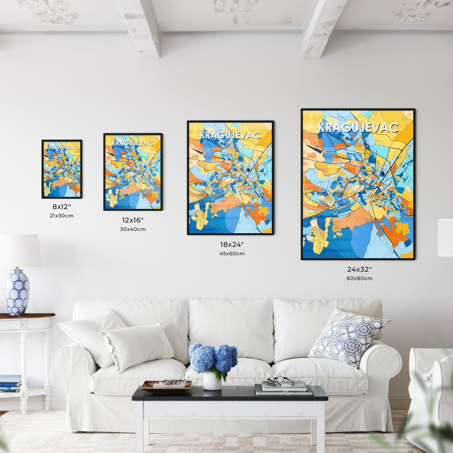 KRAGUJEVAC SERBIA Vibrant Colorful Art Map Poster Blue Orange