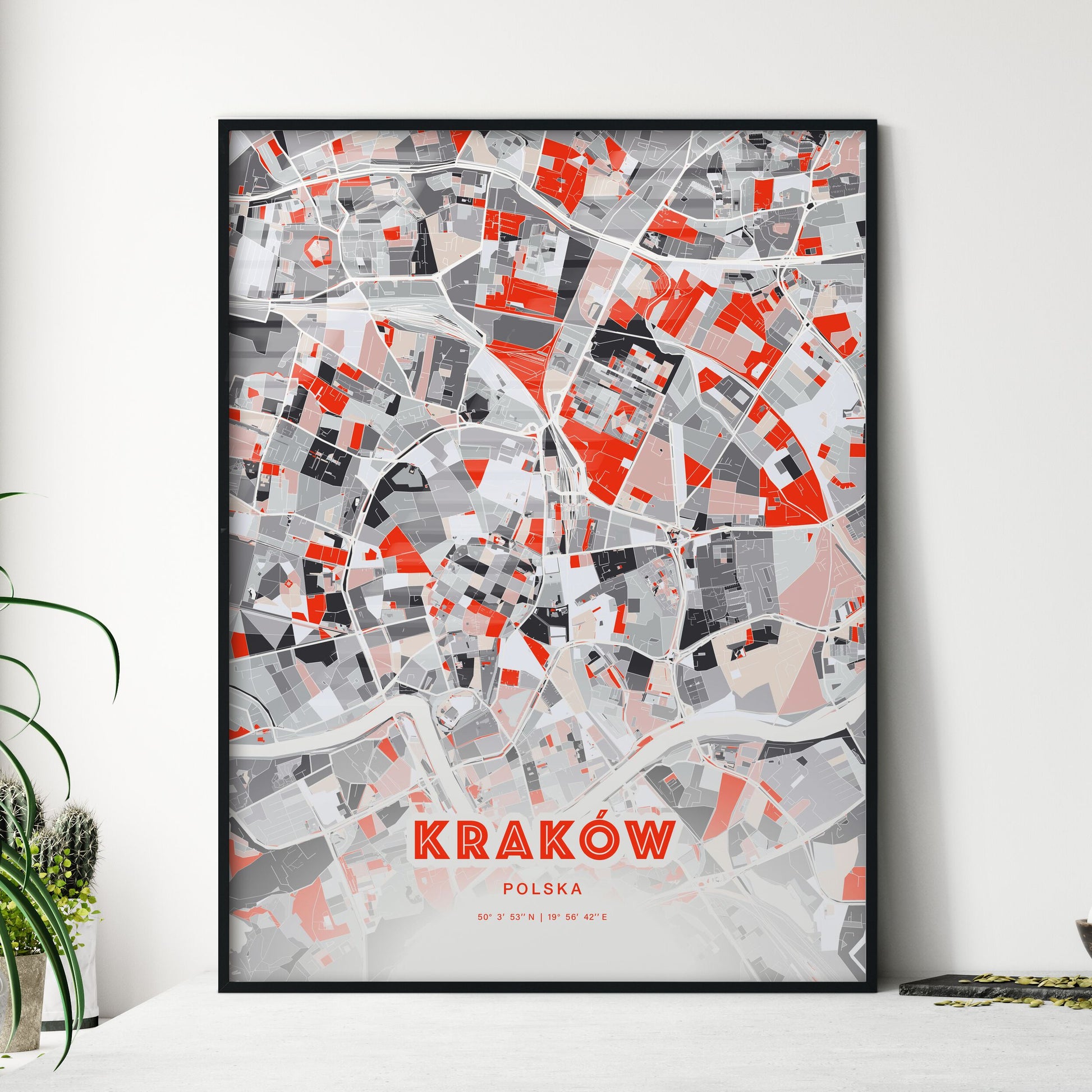 Colorful Kraków Poland Fine Art Map Modern Expressive