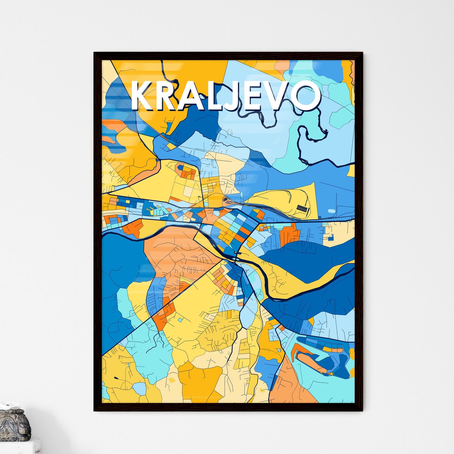 KRALJEVO SERBIA Vibrant Colorful Art Map Poster Blue Orange