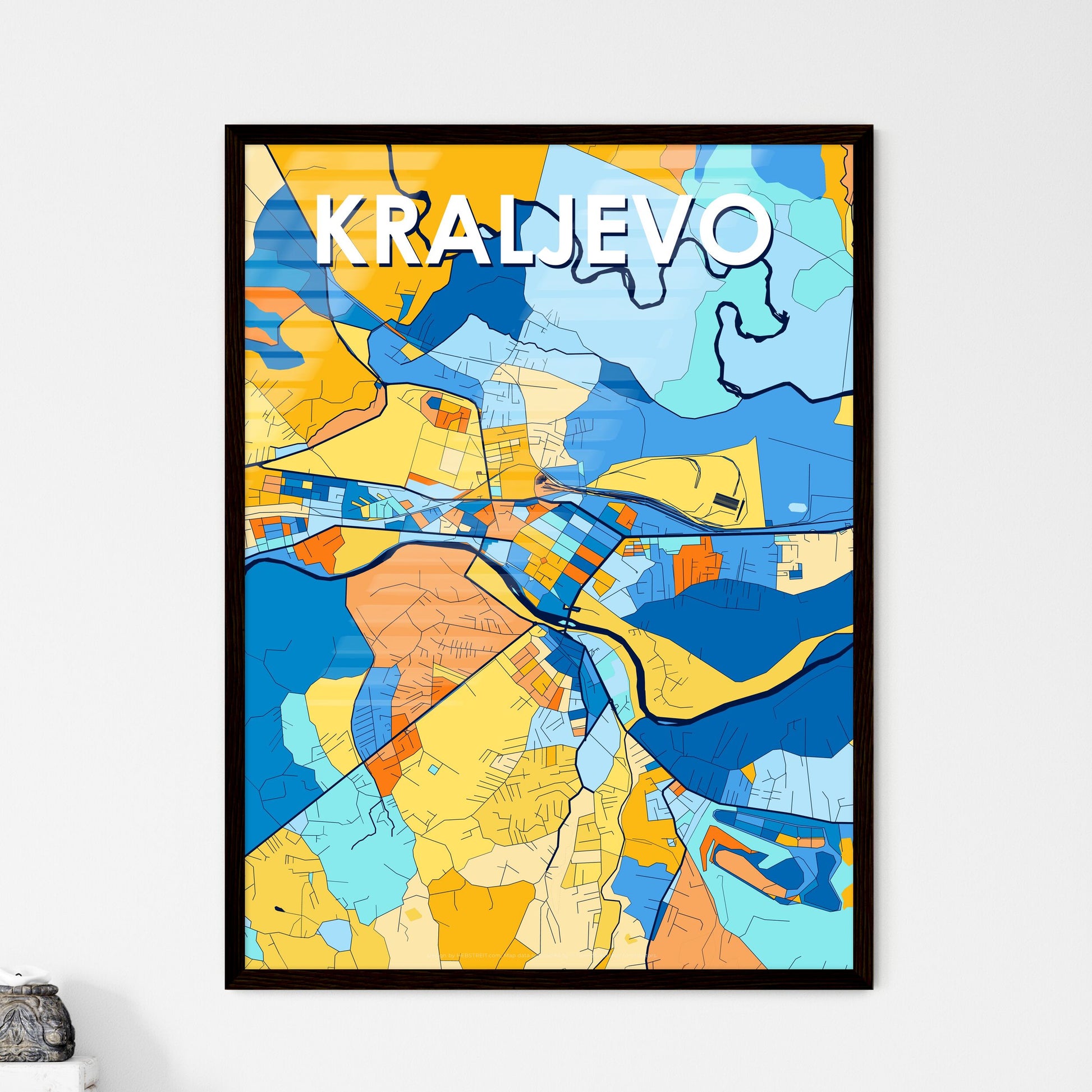 KRALJEVO SERBIA Vibrant Colorful Art Map Poster Blue Orange