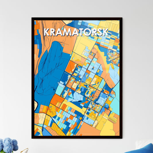 KRAMATORSK UKRAINE Vibrant Colorful Art Map Poster Blue Orange