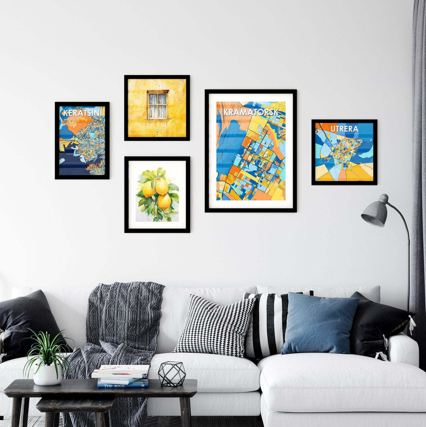 KRAMATORSK UKRAINE Vibrant Colorful Art Map Poster Blue Orange