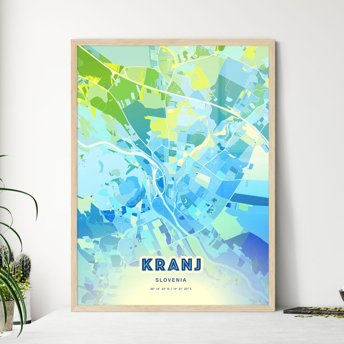 Colorful Kranj Slovenia Fine Art Map Cool Blue