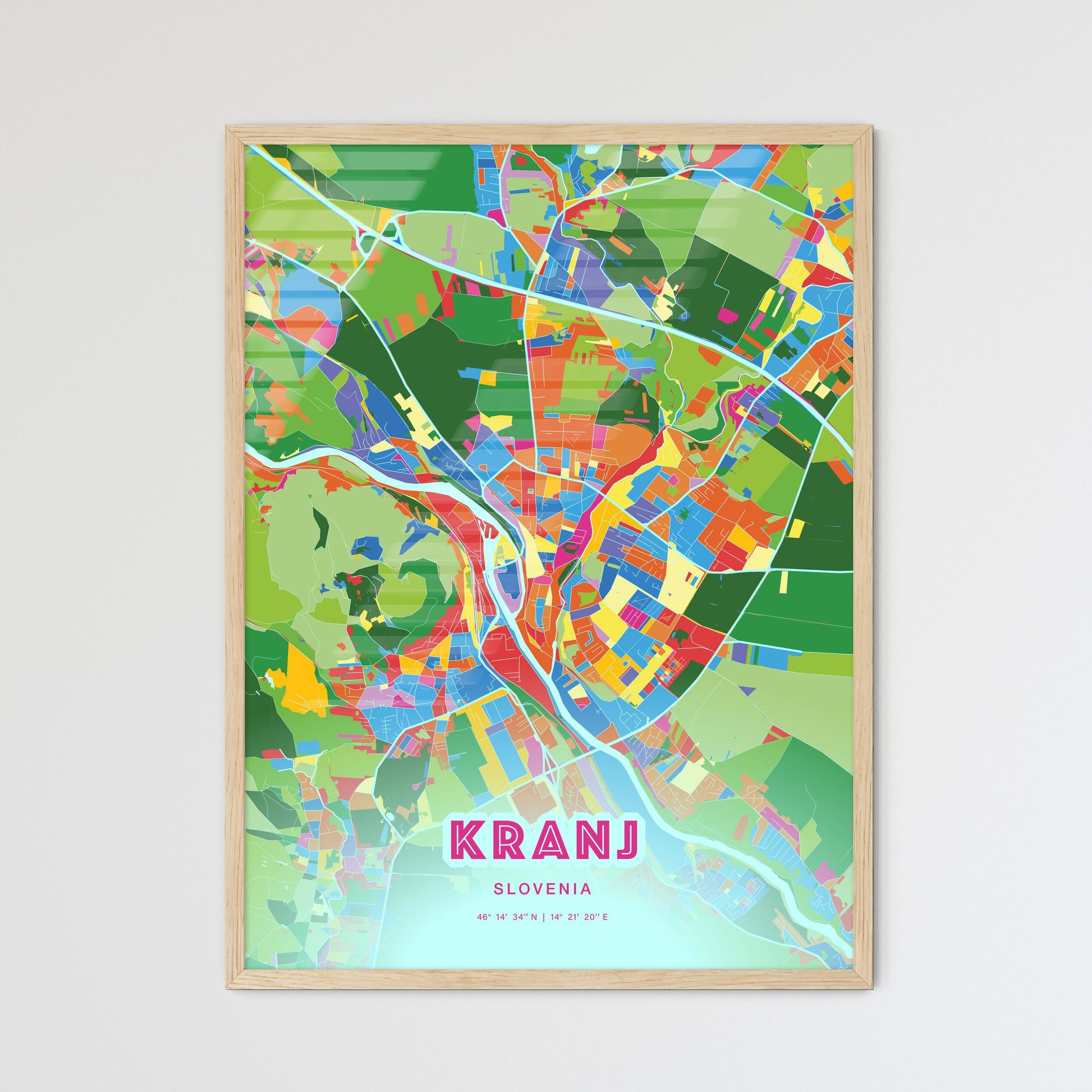 Colorful Kranj Slovenia Fine Art Map Crazy Colors