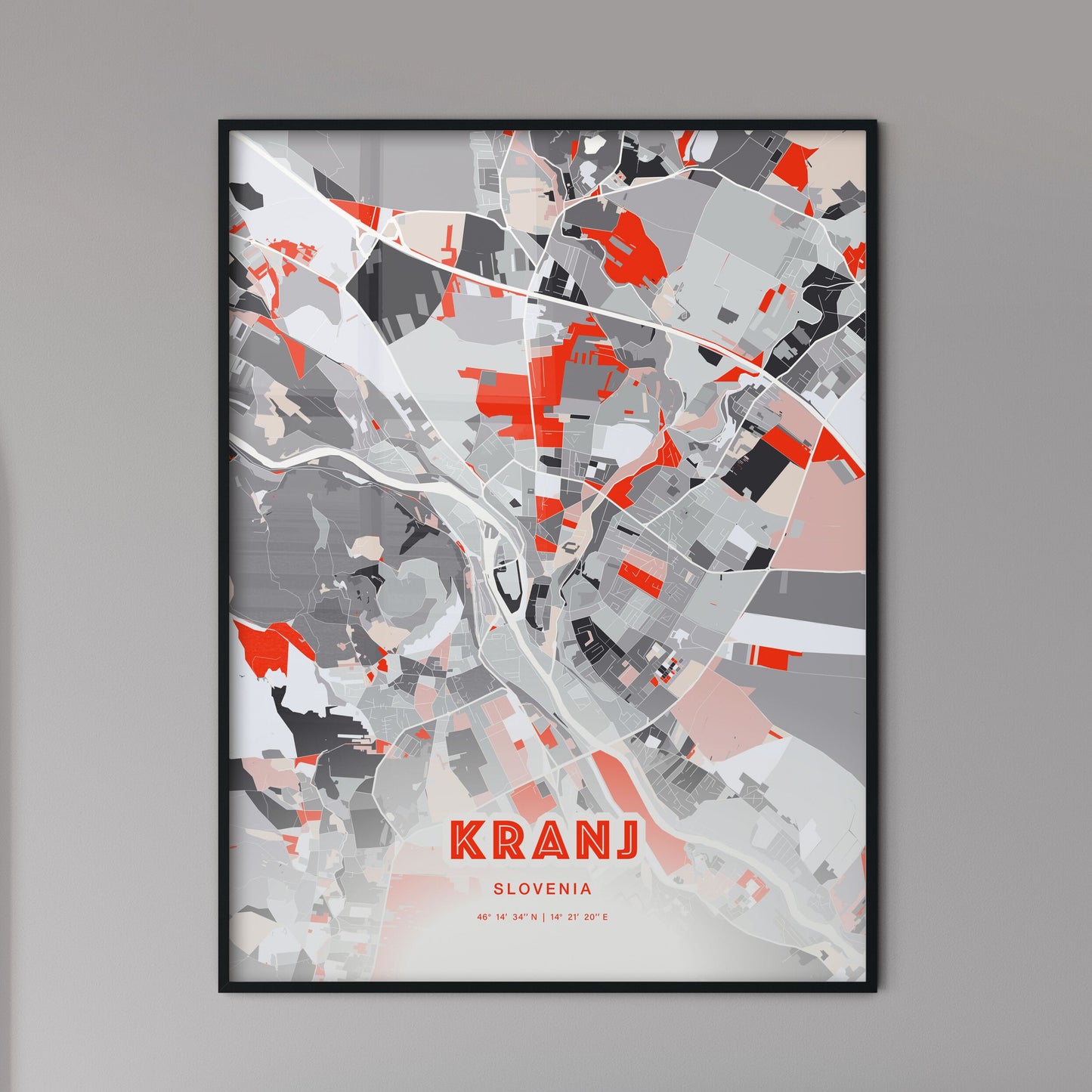 Colorful Kranj Slovenia Fine Art Map Modern Expressive