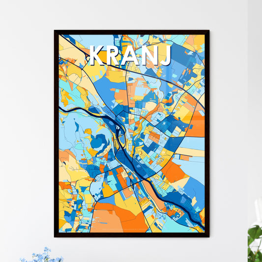 KRANJ SLOVENIA Vibrant Colorful Art Map Poster Blue Orange