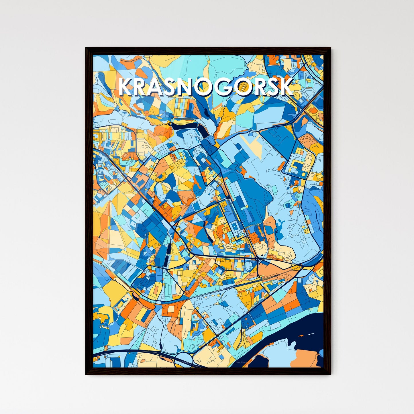 KRASNOGORSK RUSSIA Vibrant Colorful Art Map Poster Blue Orange