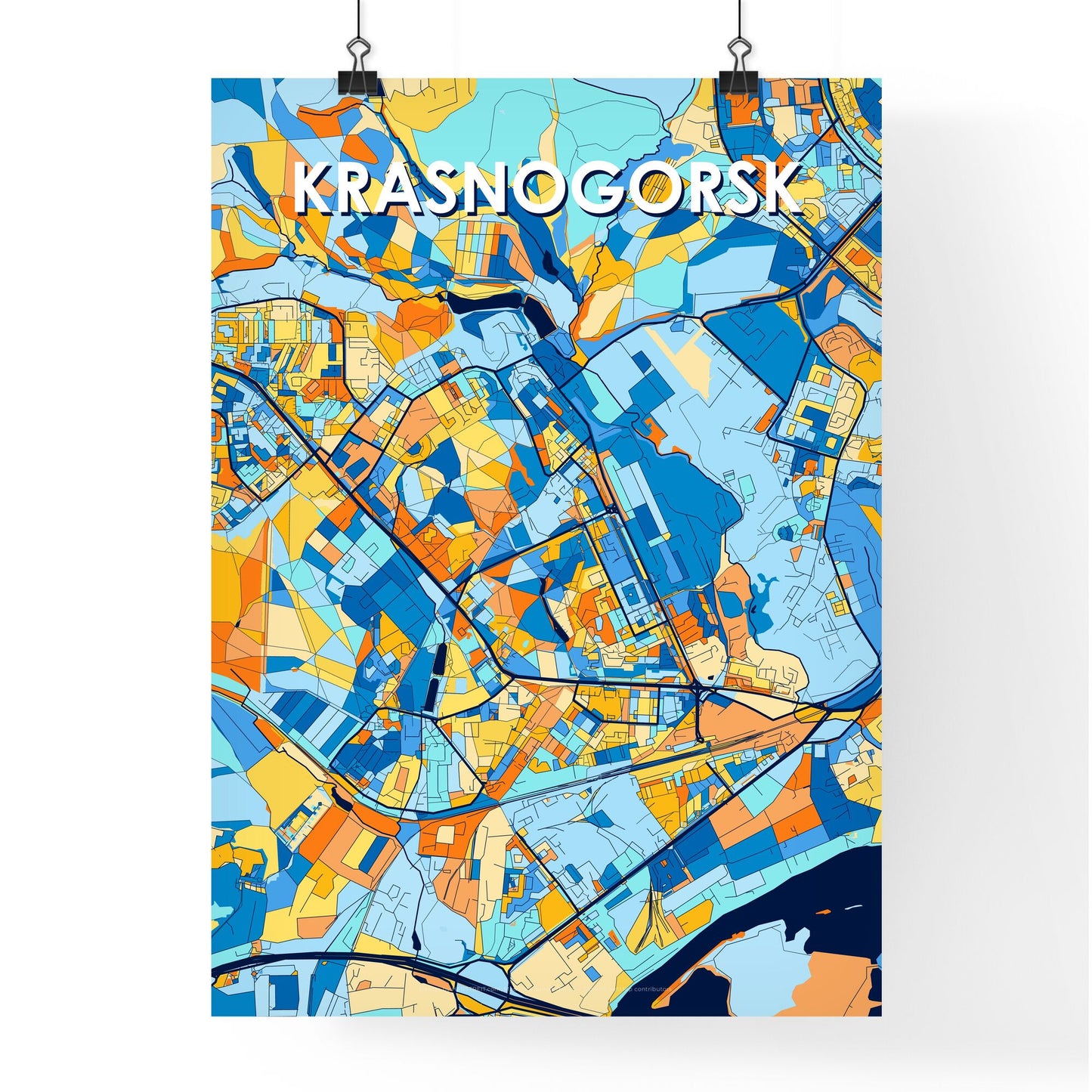 KRASNOGORSK RUSSIA Vibrant Colorful Art Map Poster Blue Orange