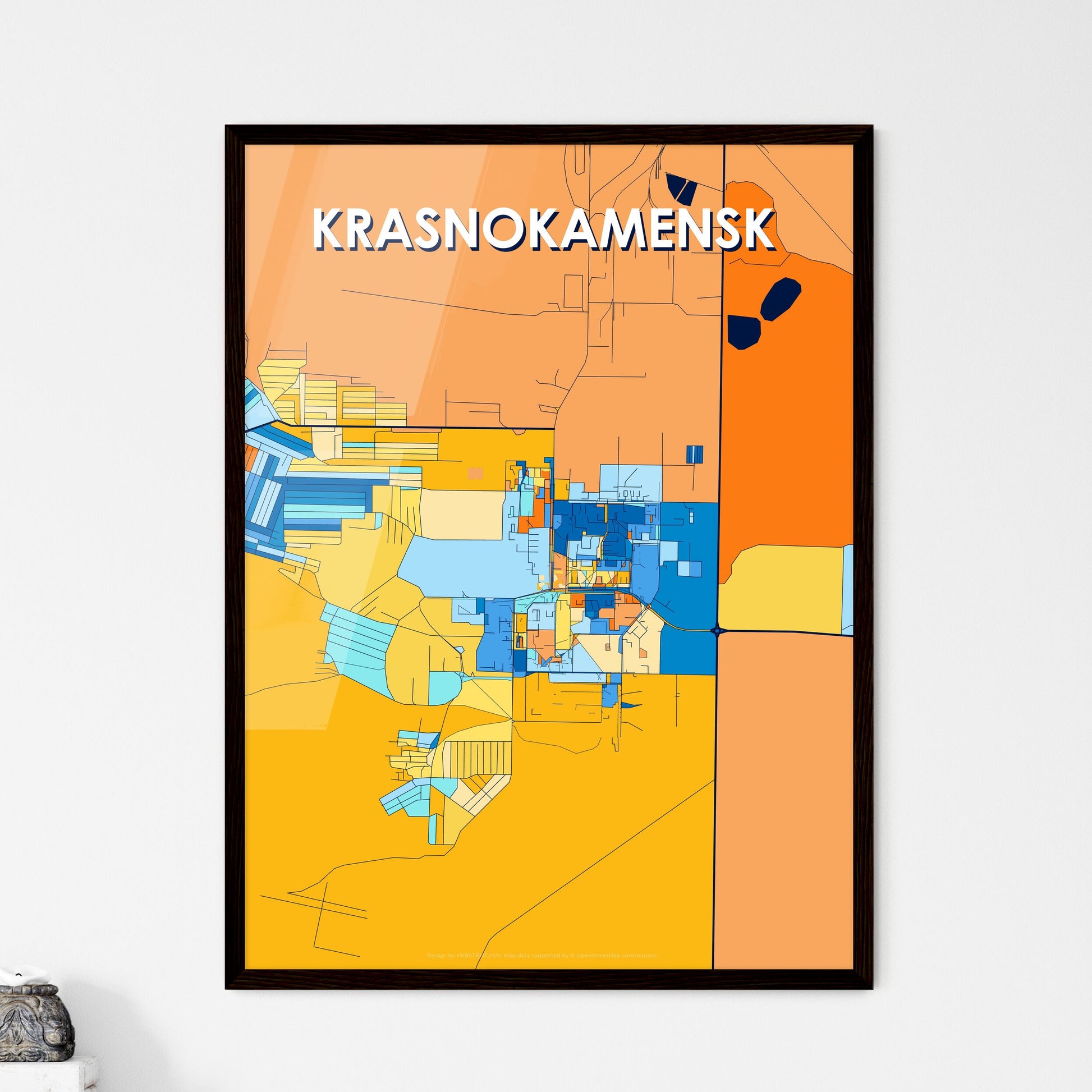 KRASNOKAMENSK RUSSIA Vibrant Colorful Art Map Poster Blue Orange