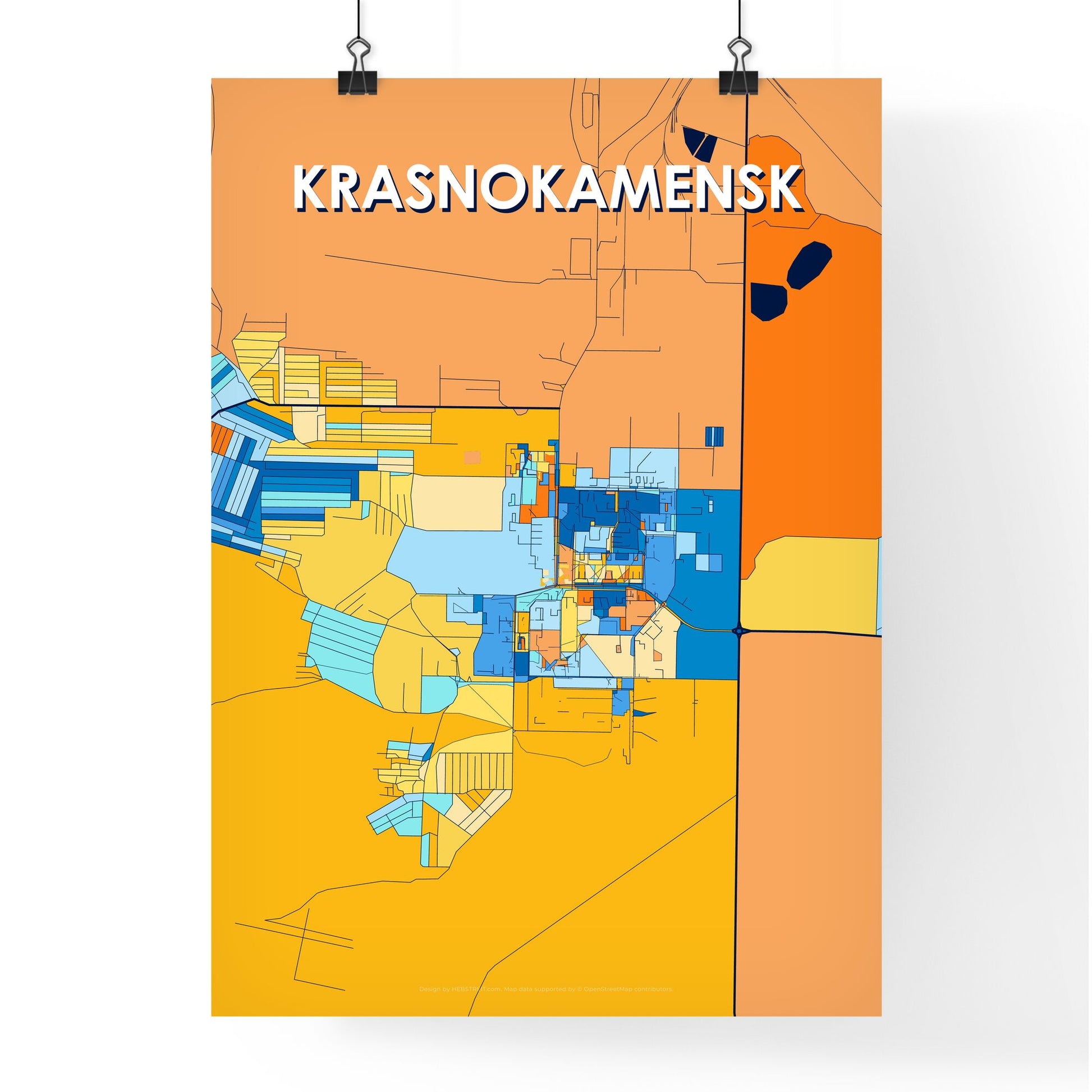 KRASNOKAMENSK RUSSIA Vibrant Colorful Art Map Poster Blue Orange