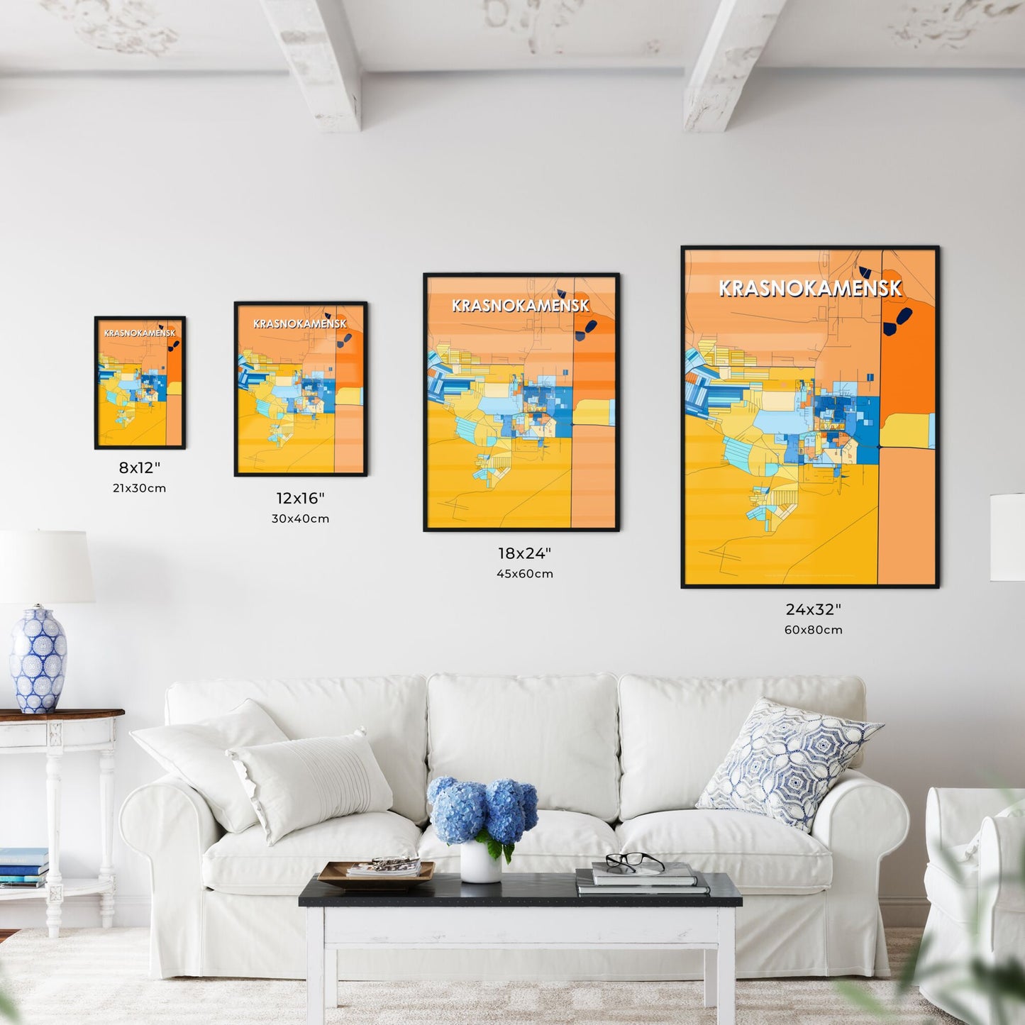 KRASNOKAMENSK RUSSIA Vibrant Colorful Art Map Poster Blue Orange