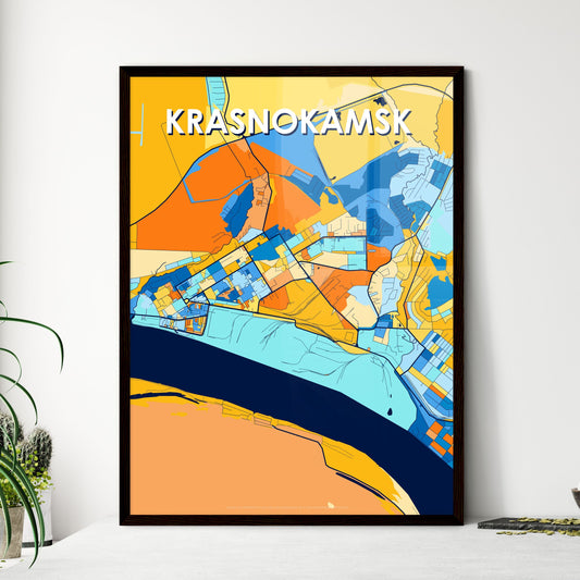 KRASNOKAMSK RUSSIA Vibrant Colorful Art Map Poster Blue Orange