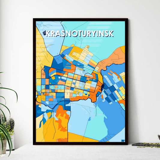 KRASNOTURYINSK RUSSIA Vibrant Colorful Art Map Poster Blue Orange