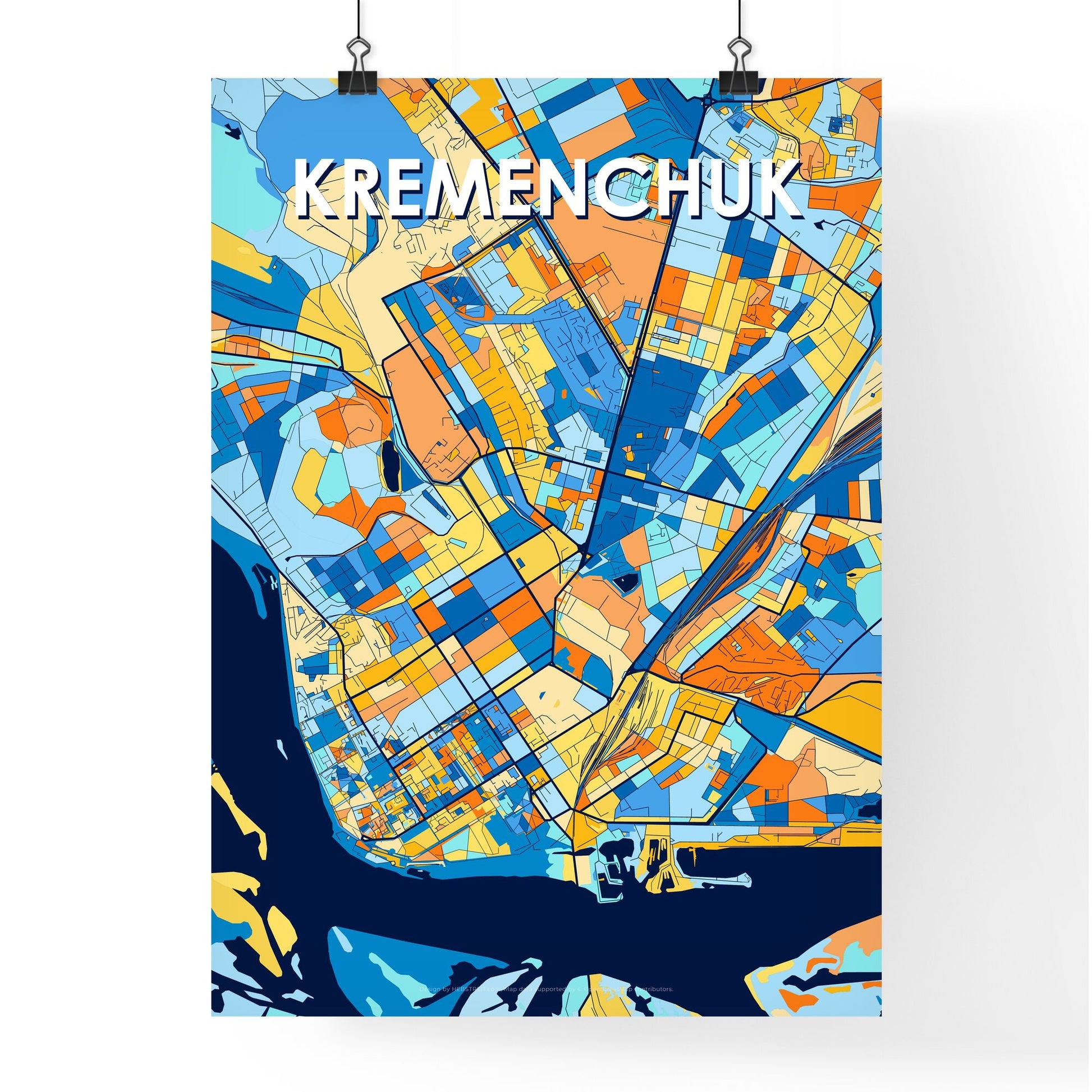 KREMENCHUK UKRAINE Vibrant Colorful Art Map Poster Blue Orange