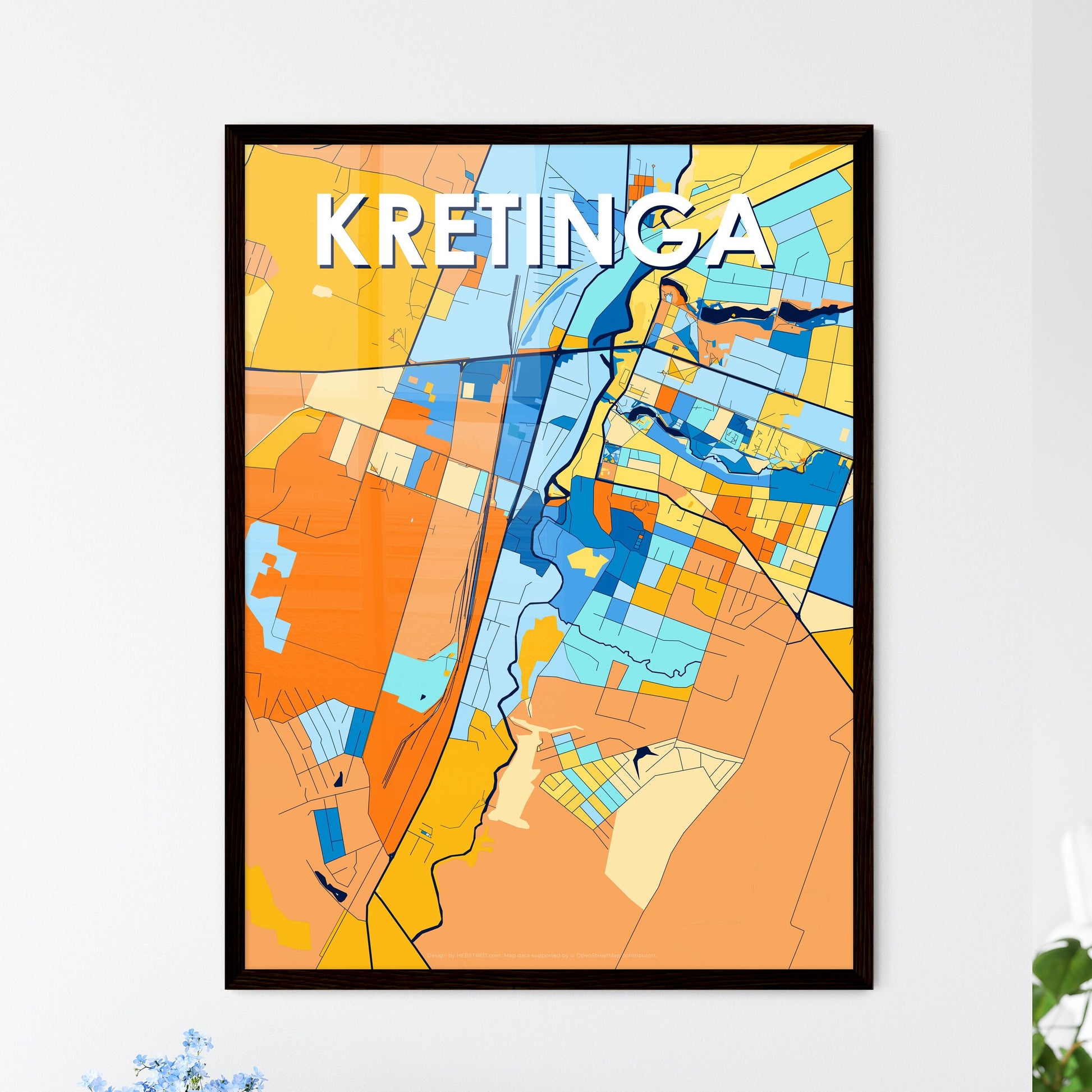 KRETINGA LITHUANIA Vibrant Colorful Art Map Poster Blue Orange