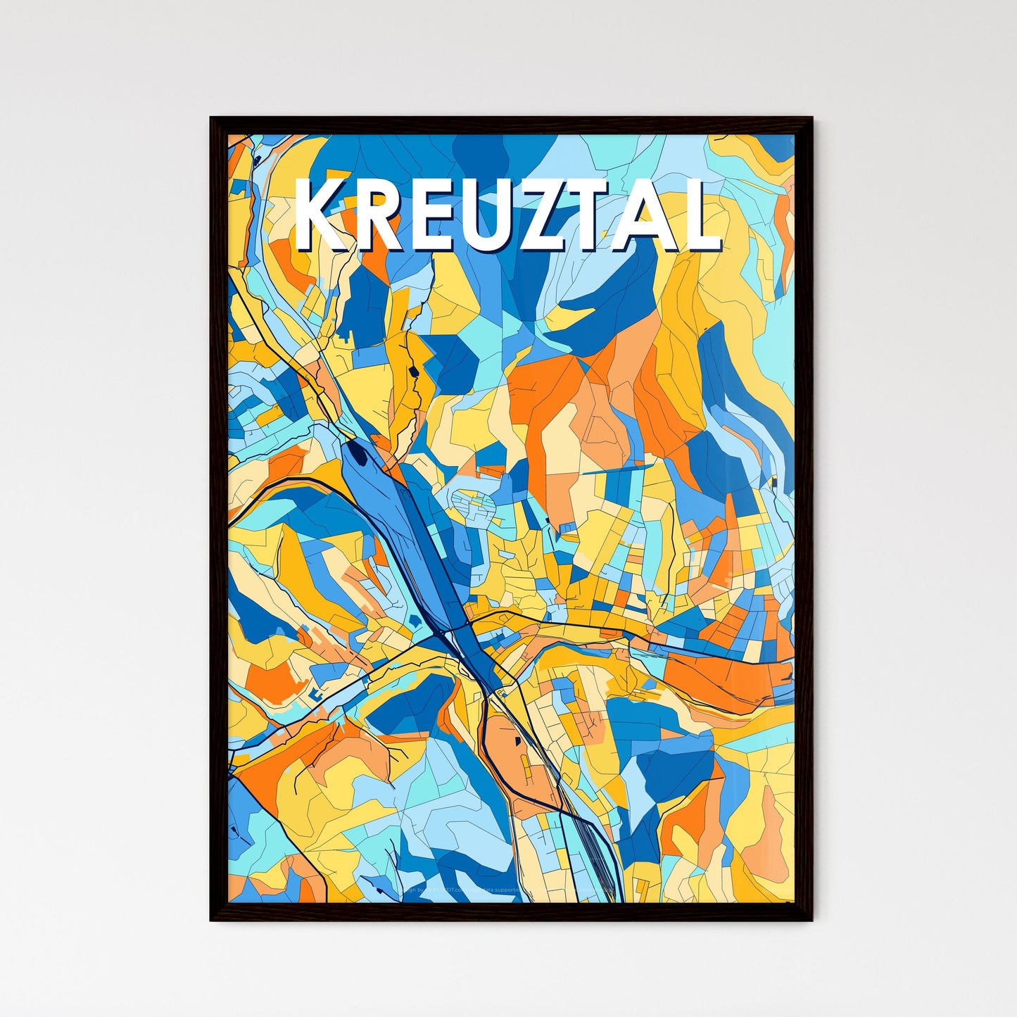 KREUZTAL GERMANY Vibrant Colorful Art Map Poster Blue Orange