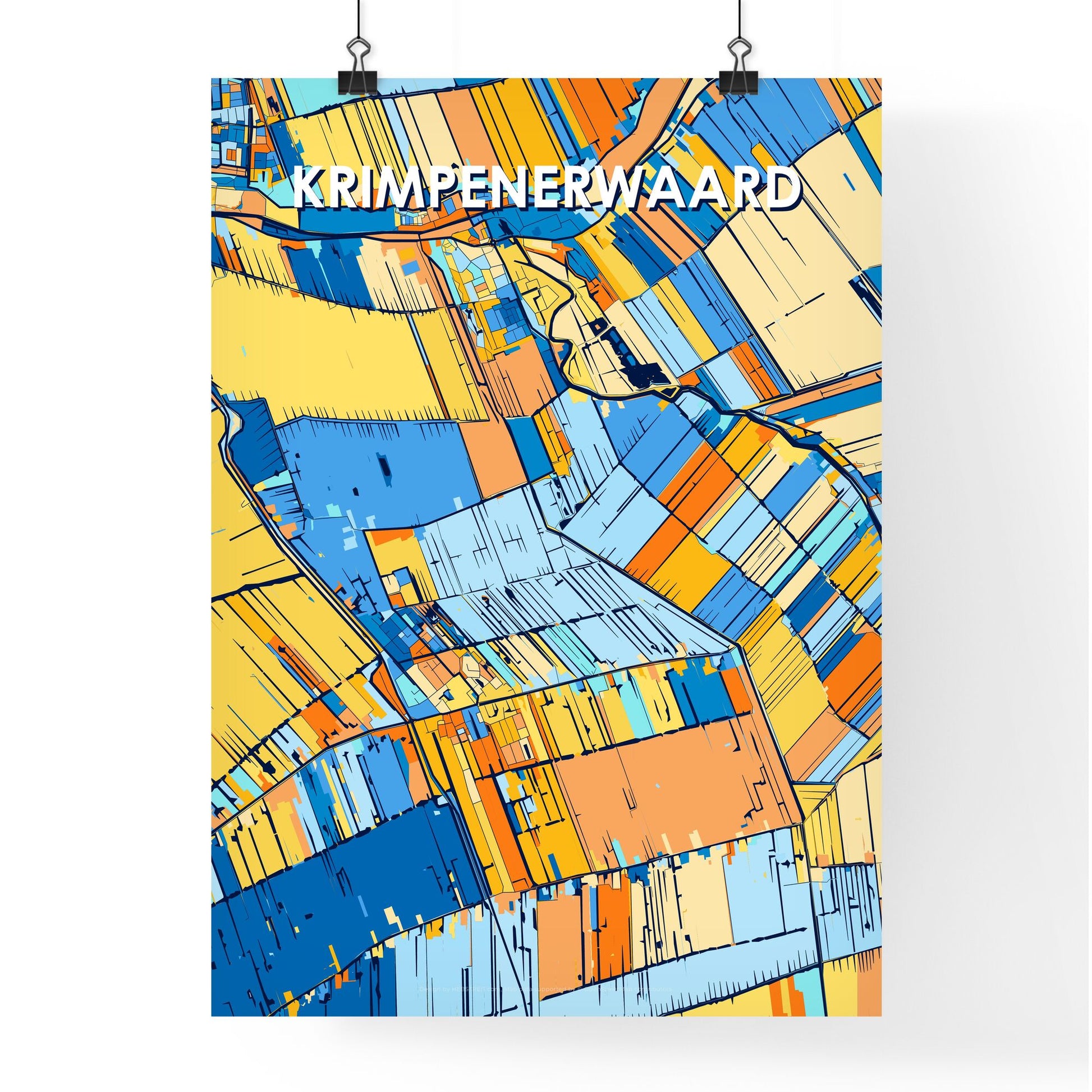 KRIMPENERWAARD NETHERLANDS Vibrant Colorful Art Map Poster Blue Orange