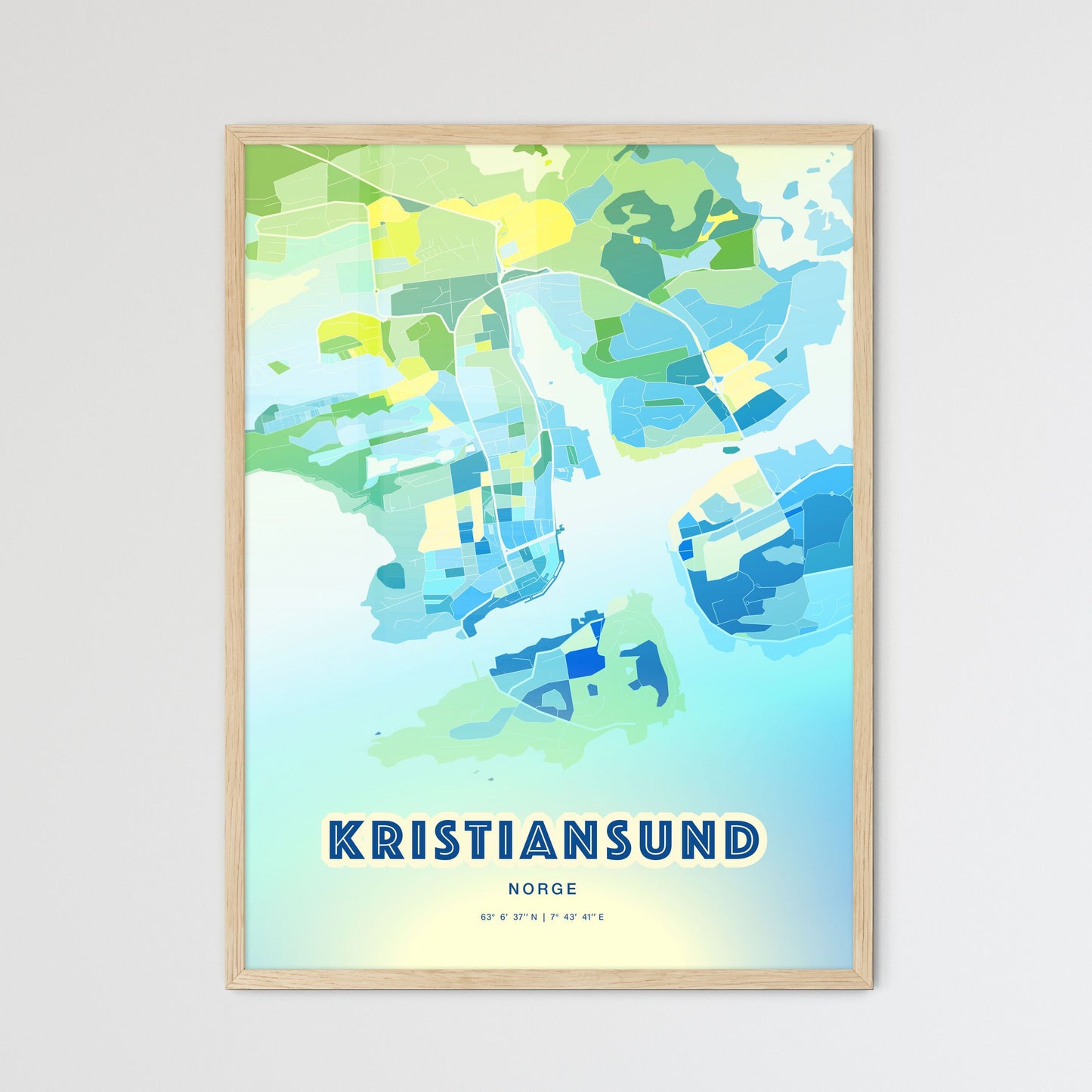 Colorful Kristiansund Norway Fine Art Map Cool Blue