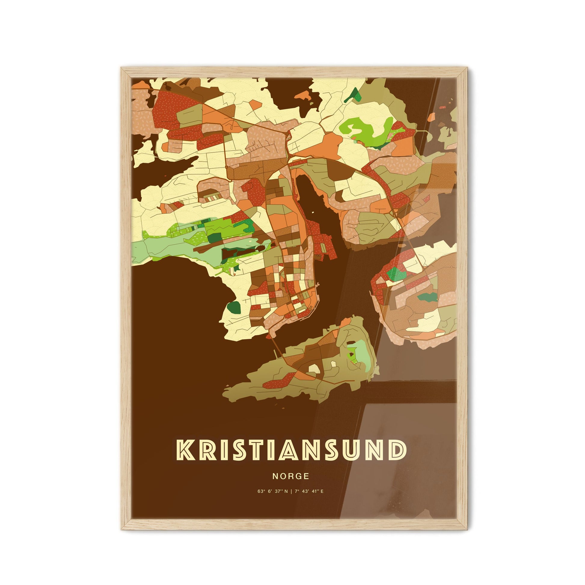 Colorful Kristiansund Norway Fine Art Map Farmhouse