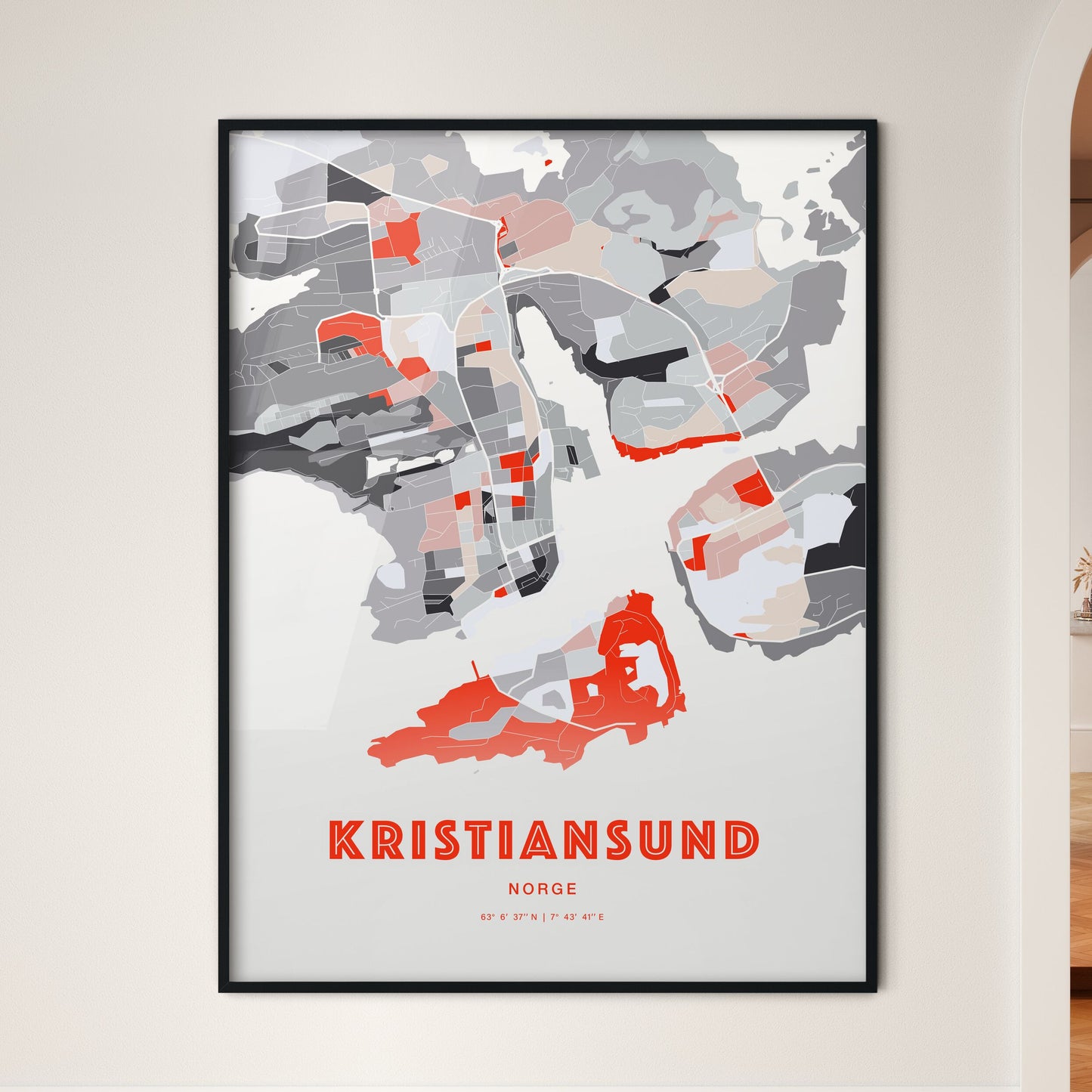 Colorful Kristiansund Norway Fine Art Map Modern Expressive