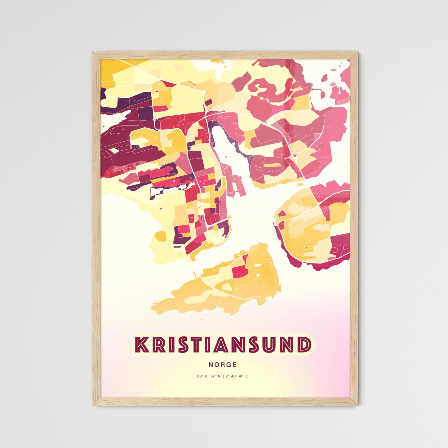 Colorful Kristiansund Norway Fine Art Map Hot Red
