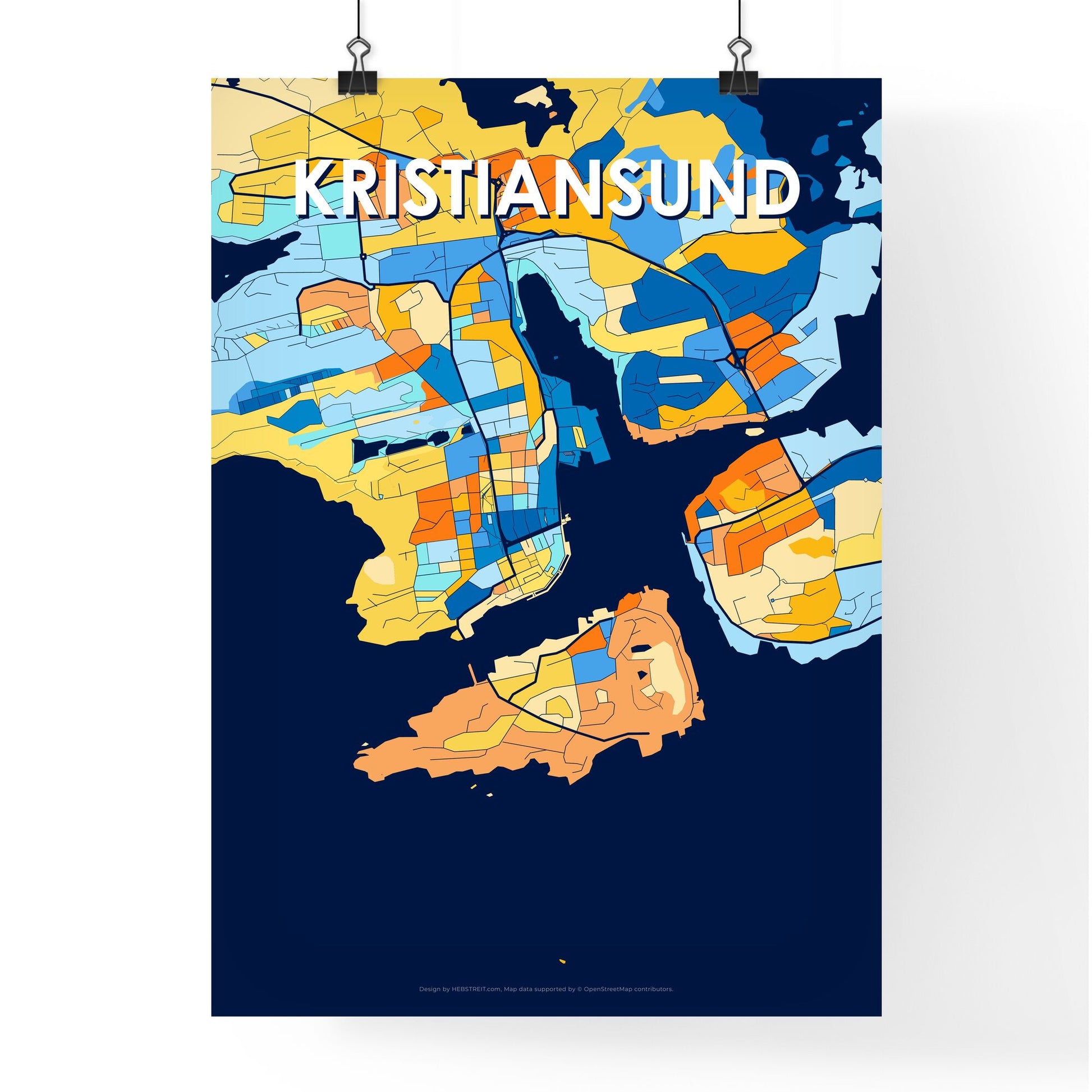 KRISTIANSUND NORWAY Vibrant Colorful Art Map Poster Blue Orange